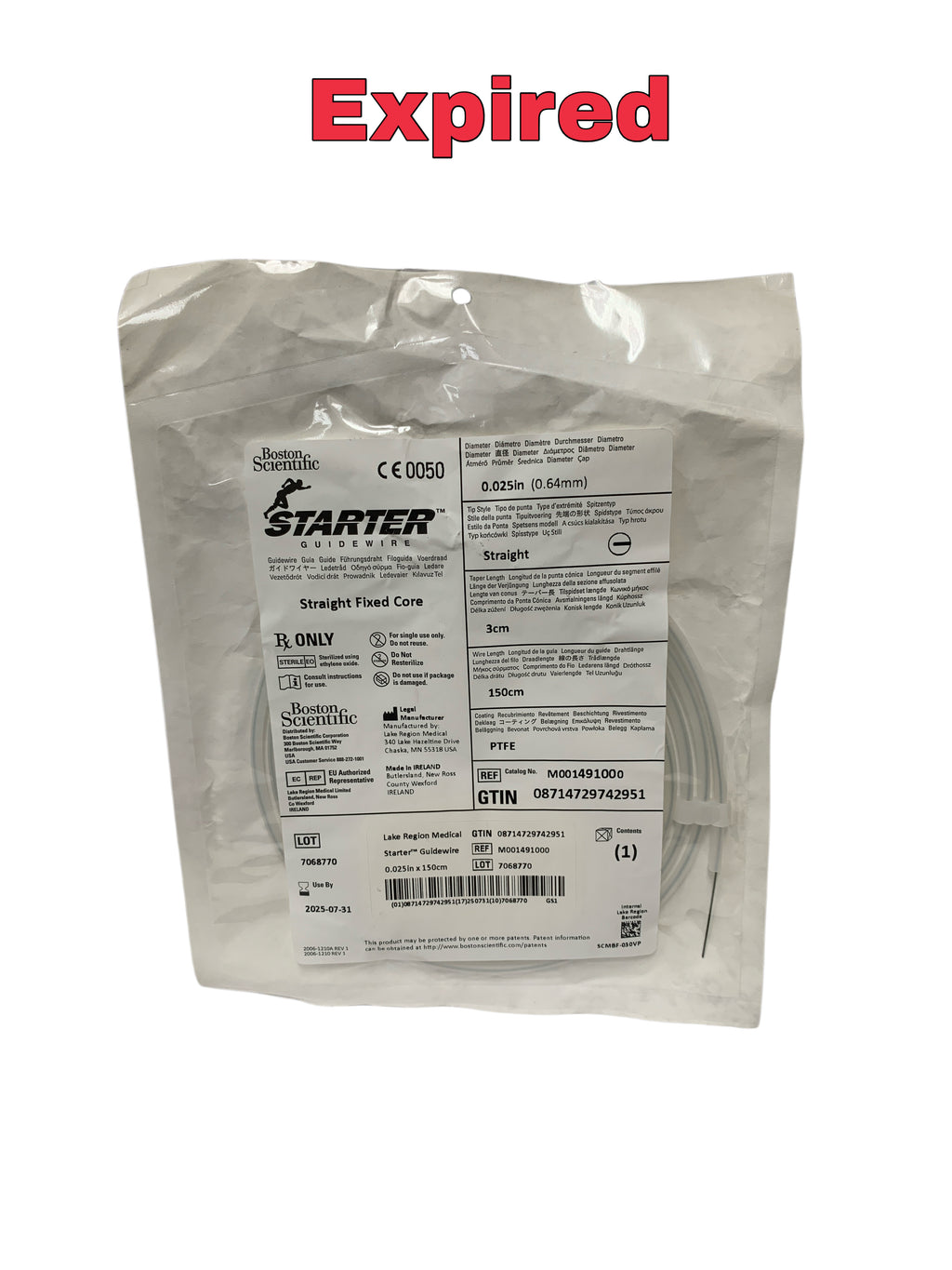 BOSTON SCIENTIFIC REF M001491000 Starter Guidewire Straight Fixed Core 0.025in x 150cm, Exp.2025/07