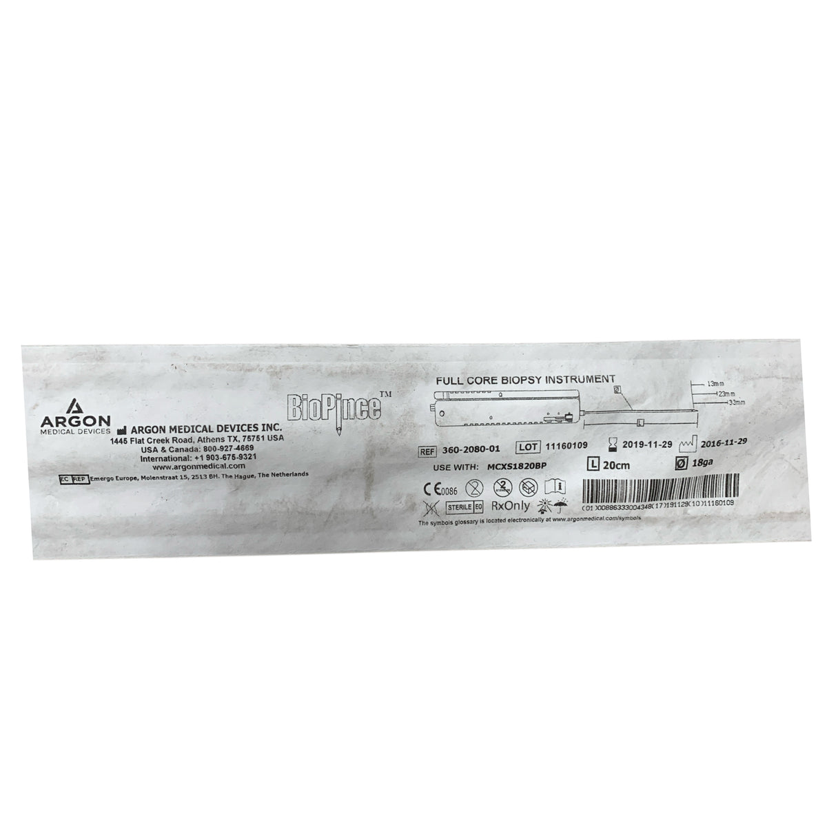 ARGON MEDICAL 360-2080-01 BioPince Full Core Biopsy Instrument 18ga 20cm EXP 2019 11