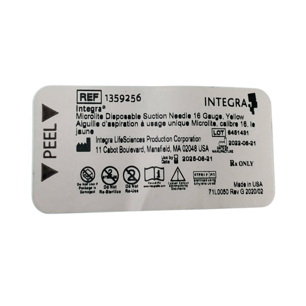 INTEGRA 1359256 Microlite Disposable Suction Needle 16 Gauge Yellow Exp 2025 08