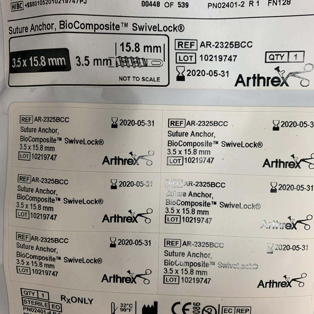 ARTHREX AR-2325BCC Suture Anchor BioComposite SwiveLock 35x 15.8 mm, EXP 2020-05