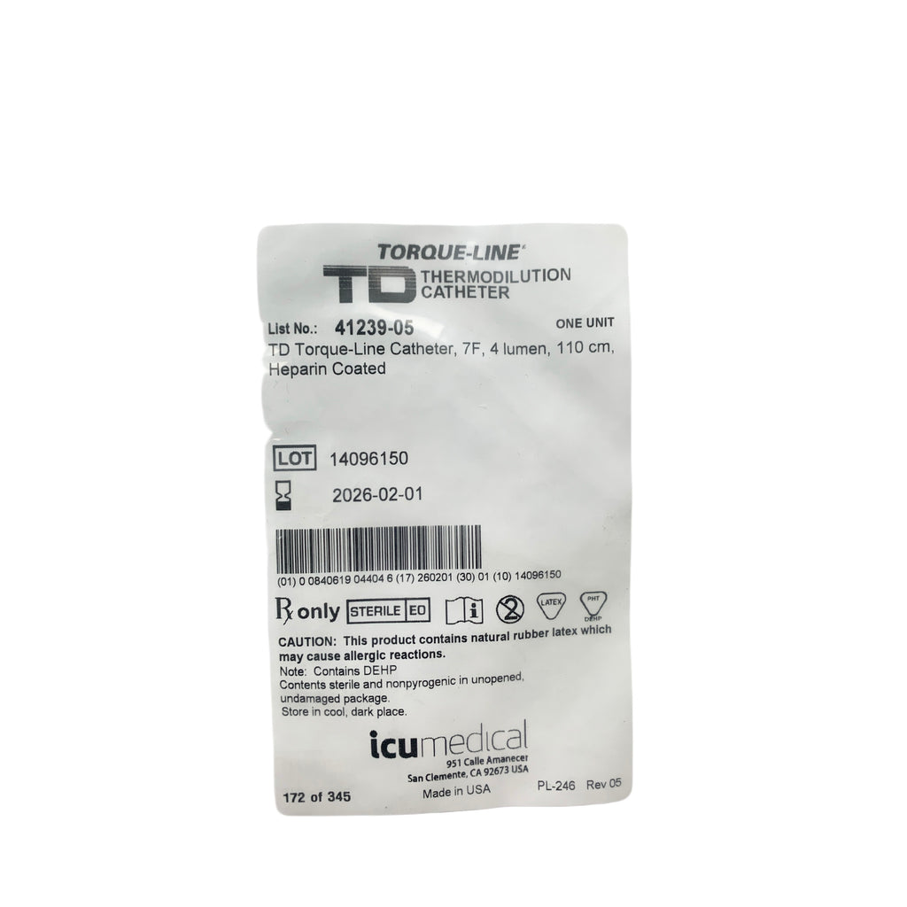 ICU MEDICAL REF 41239-05 Torque-Line TD Thermodilution Catheter 7F 4 Lumen 110cm, Exp.2026-02
