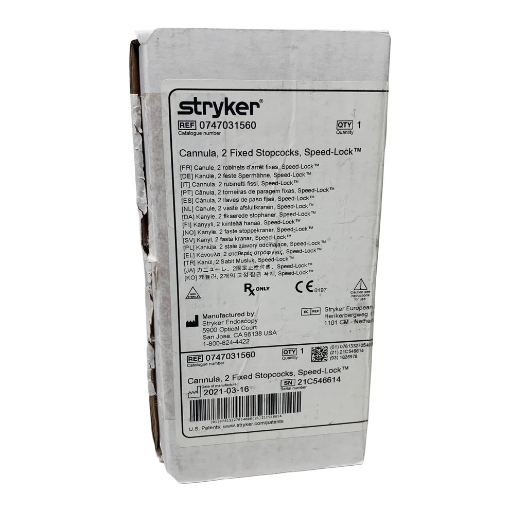 STRYKER 0747031560 Speed Lock Cannula 2 Fixed Stopcocks Arthroscopy 5.8mm