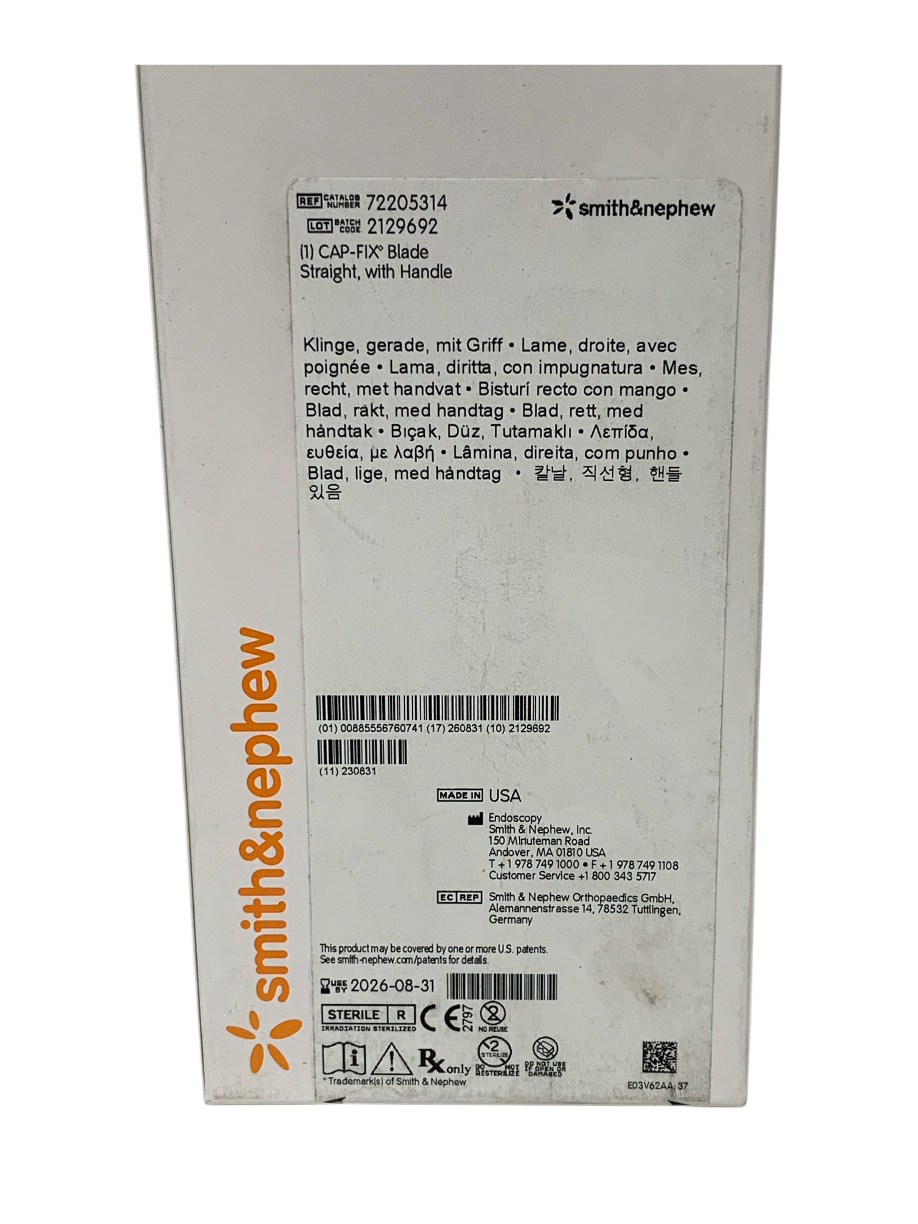 SMITH & NEPHEW REF 72205314 CAP-FIX Blade Straight with Handle, Exp.2026/08