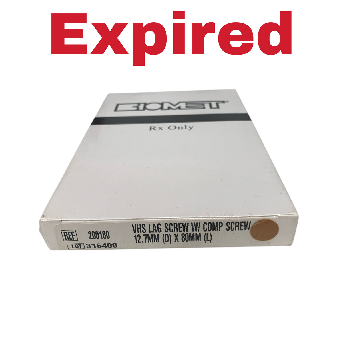 BIOMET 200180 VHS Lag Screw with Comp Screw 12.7 mm D x 80 mm L Exp 2021 06