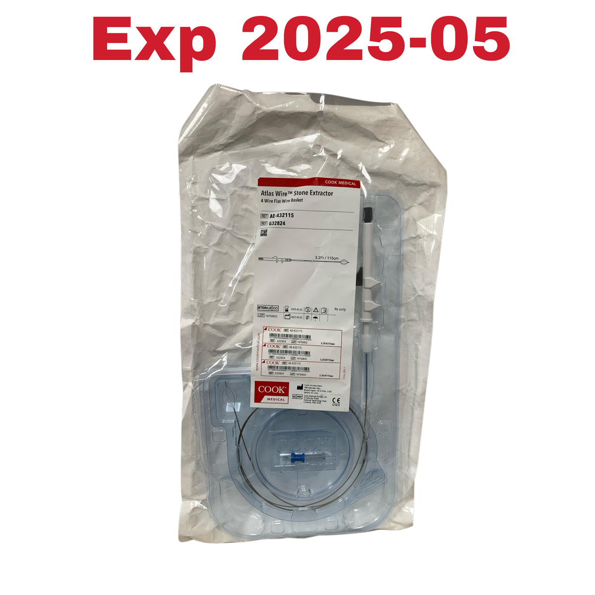 COOK MEDICAL AE-432115 / G32824 Atlas Wire Stone Extractor 4 Wire Flat-Wire Basket 3.2Fr 115cm Exp 2025 05