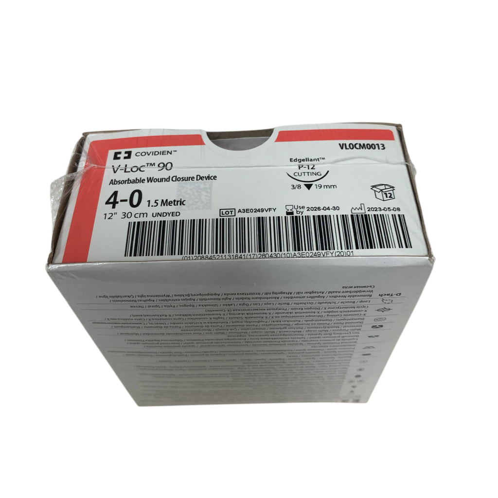COVIDIEN REF VLOCM0013 V Loc 90 Absorbable Wound Closure Device 4-0 1.5 Metric 12" 30 cm Undyed P-12 Cutting Needle Box of 12 Exp 2026 04