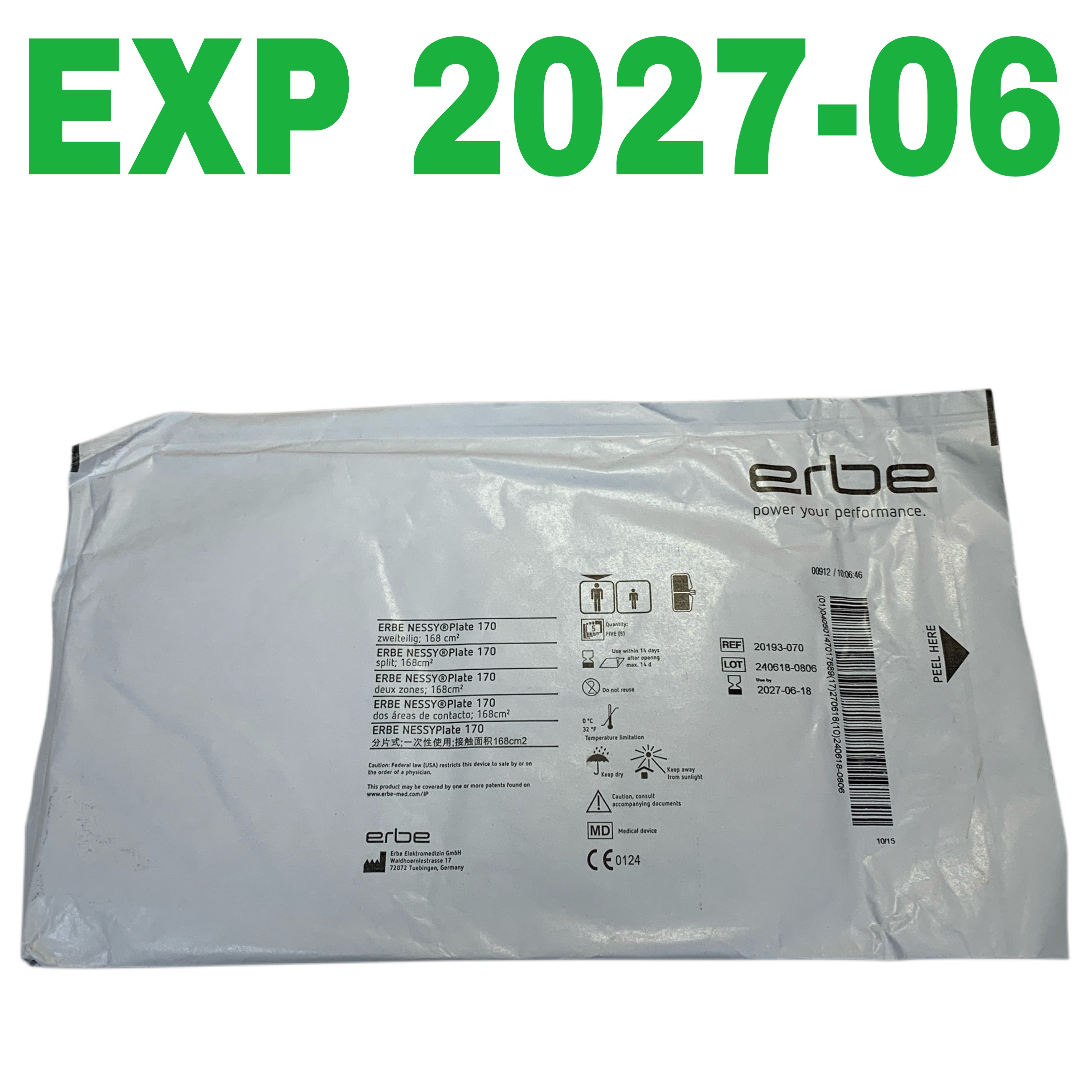 ERBE REF 20193-070 NESSY Plate 170 Split Electrosurgical Patient Return Electrode Exp.2027/06