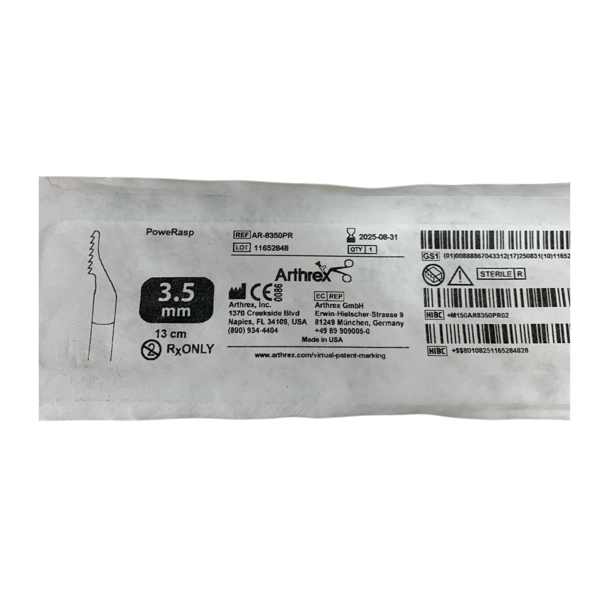 ARTHREX AR-8350PR PowerRasp 3.5 mm 13 cm Exp 2025 08
