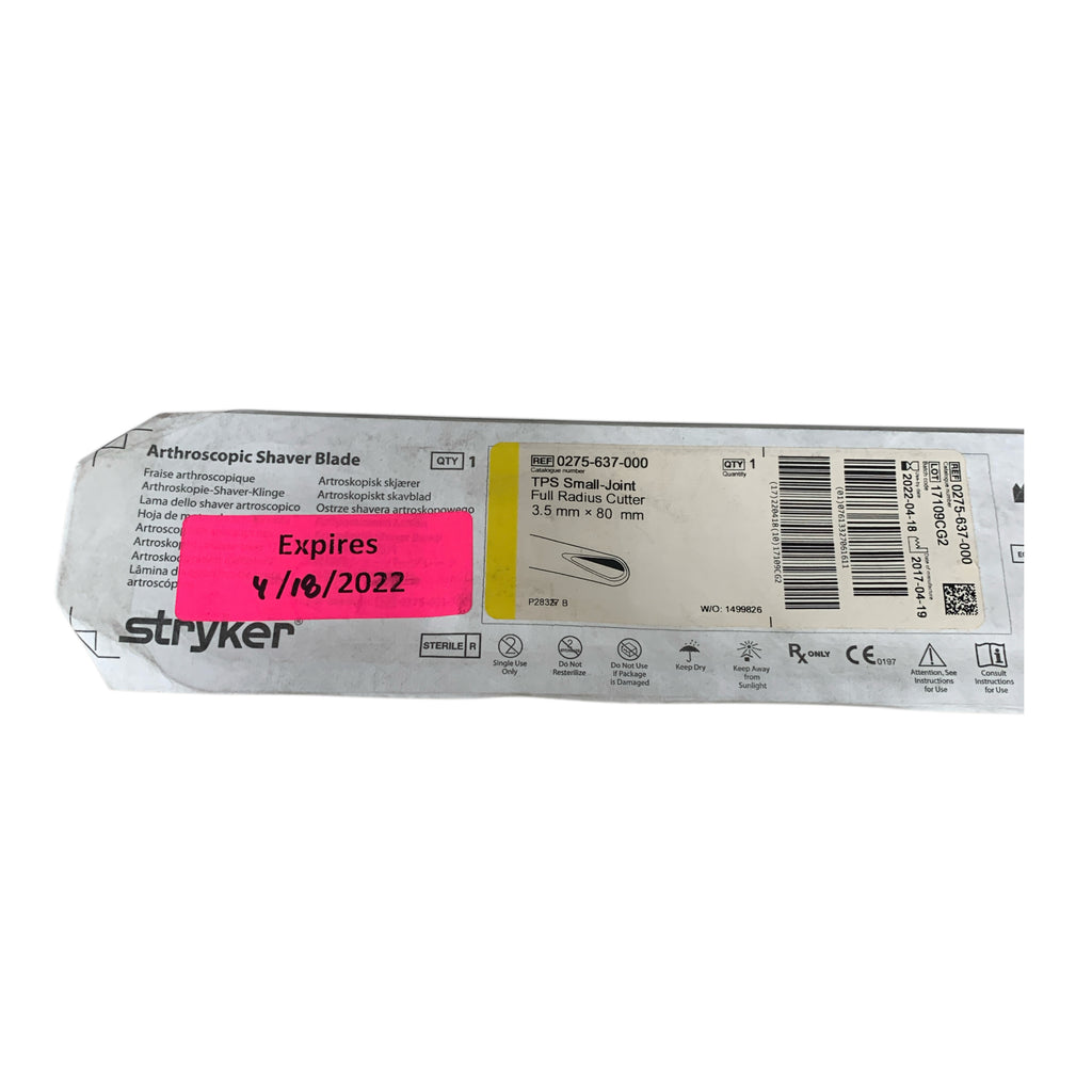 STRYKER REF 0275-637-000 TPS Small Joint Full Radius Cutter Arthroscopic Shaver Blade 3.5 mm x 80 mm Exp 2022 04