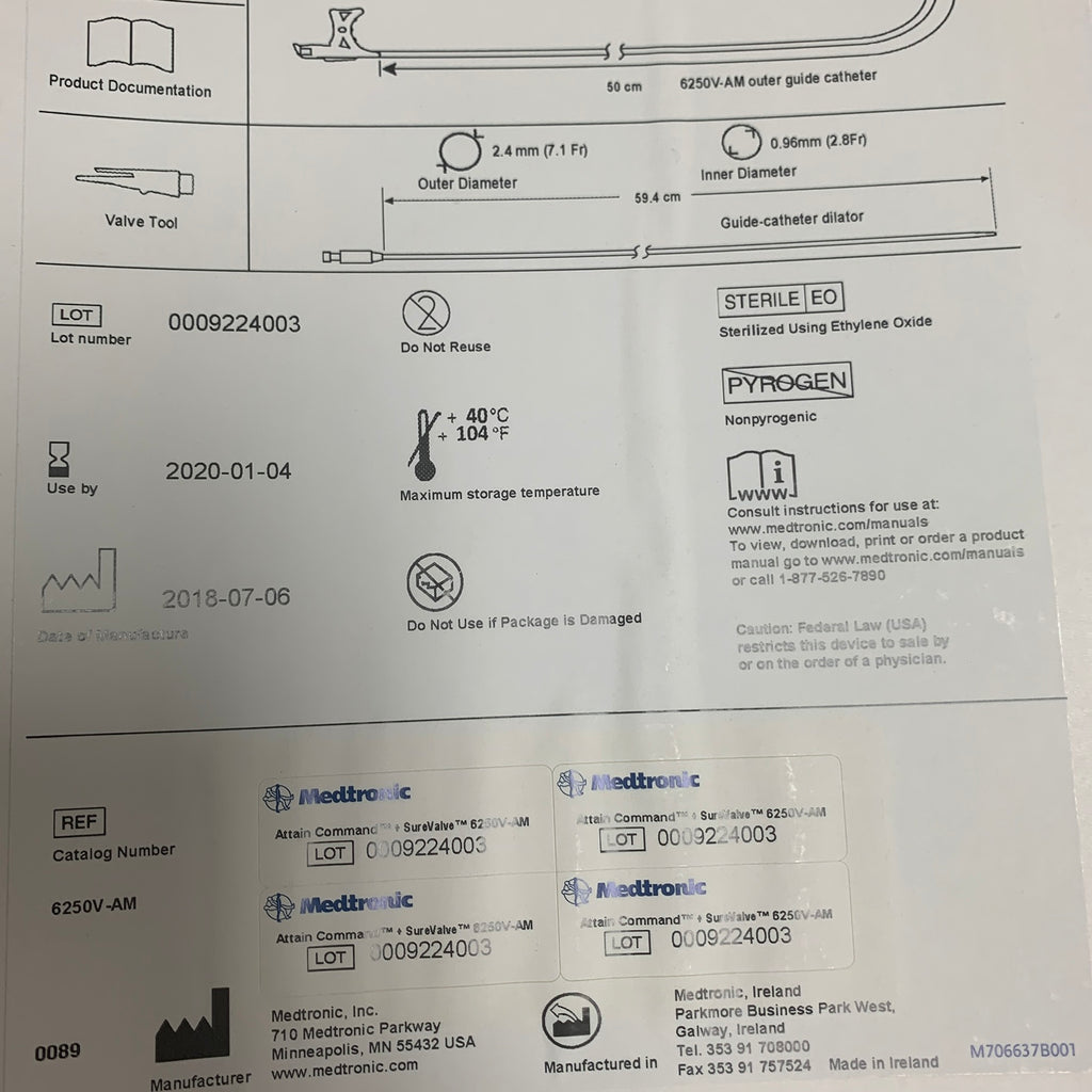 MEDTRONIC 6250V-AM Attain Command SureValve Guide Catheter 50cm EXP 2020 01