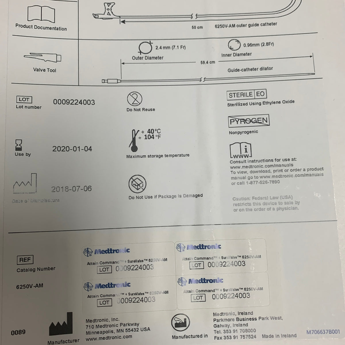 MEDTRONIC 6250V-AM Attain Command SureValve Guide Catheter 50cm EXP 2020 01