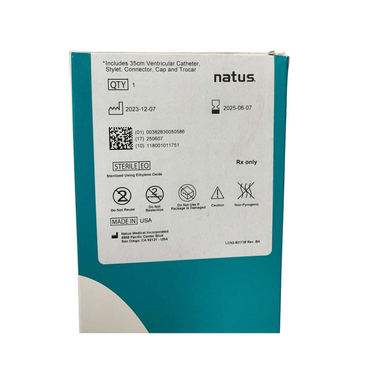 NATUS MEDICAL NT821735 EDS 3 Clear Ventricular CSF Catheter Exp 2025 06