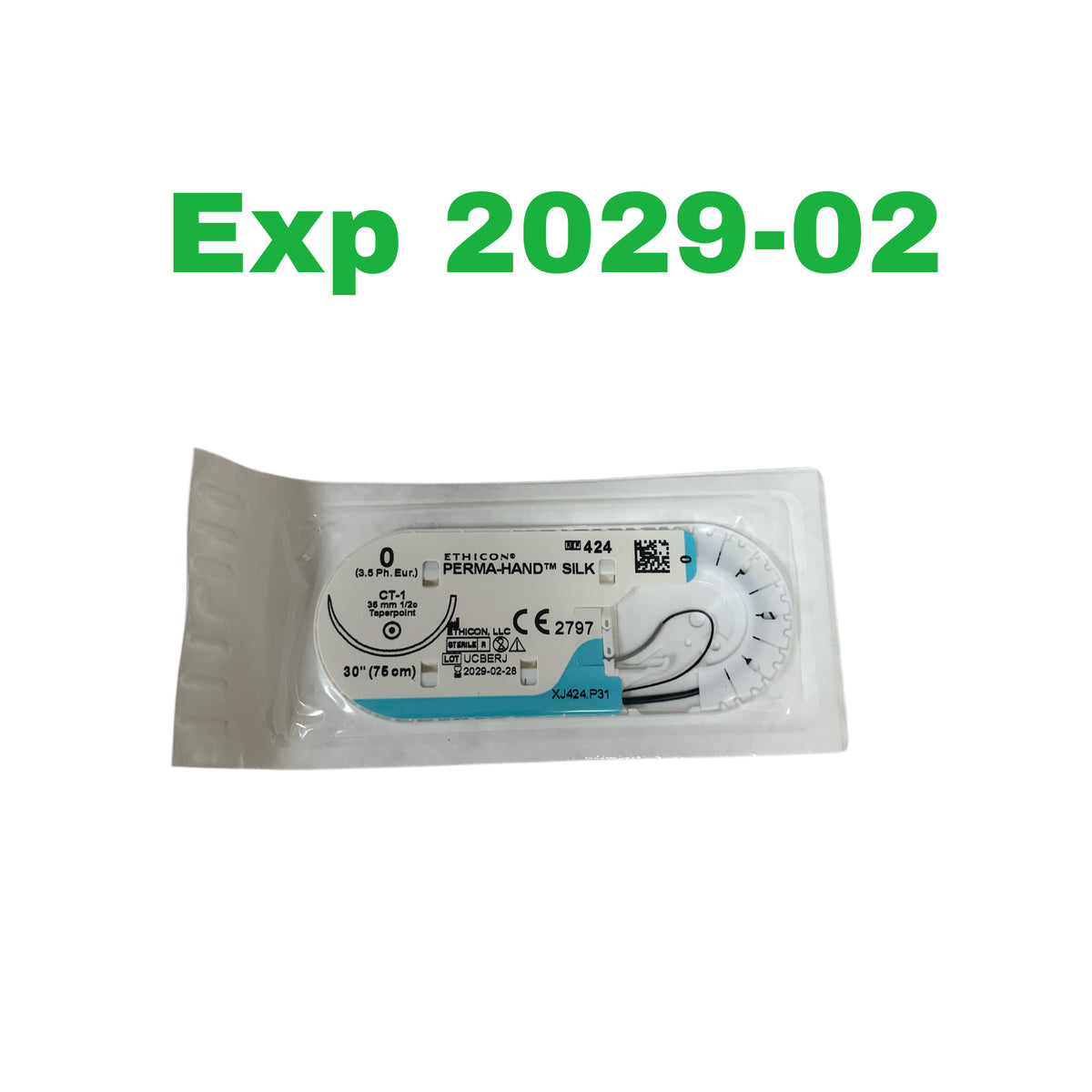 ETHICON 424 0 3.5 Ph. Eur. Perma-Hand Black Braided Silk Suture CT-1 Taperpoint Needle 30in EXP 2029 02