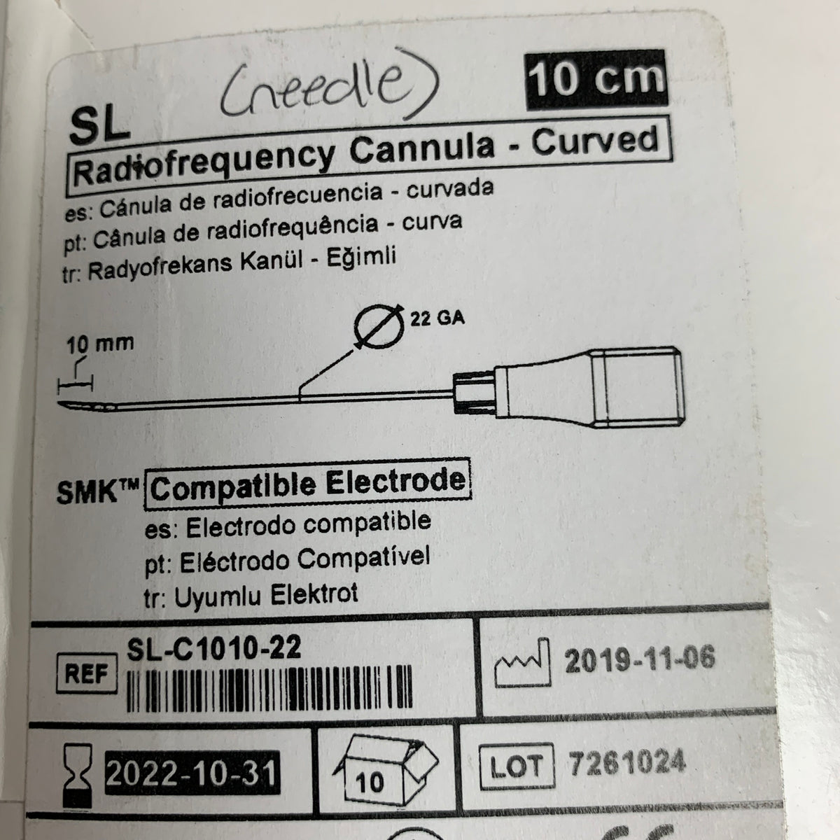 ST JUDE MEDICAL SL-C1010-22 Radiofrequency Cannula Curved 10 cm 22 GA Box of 10 EXP 2022 10