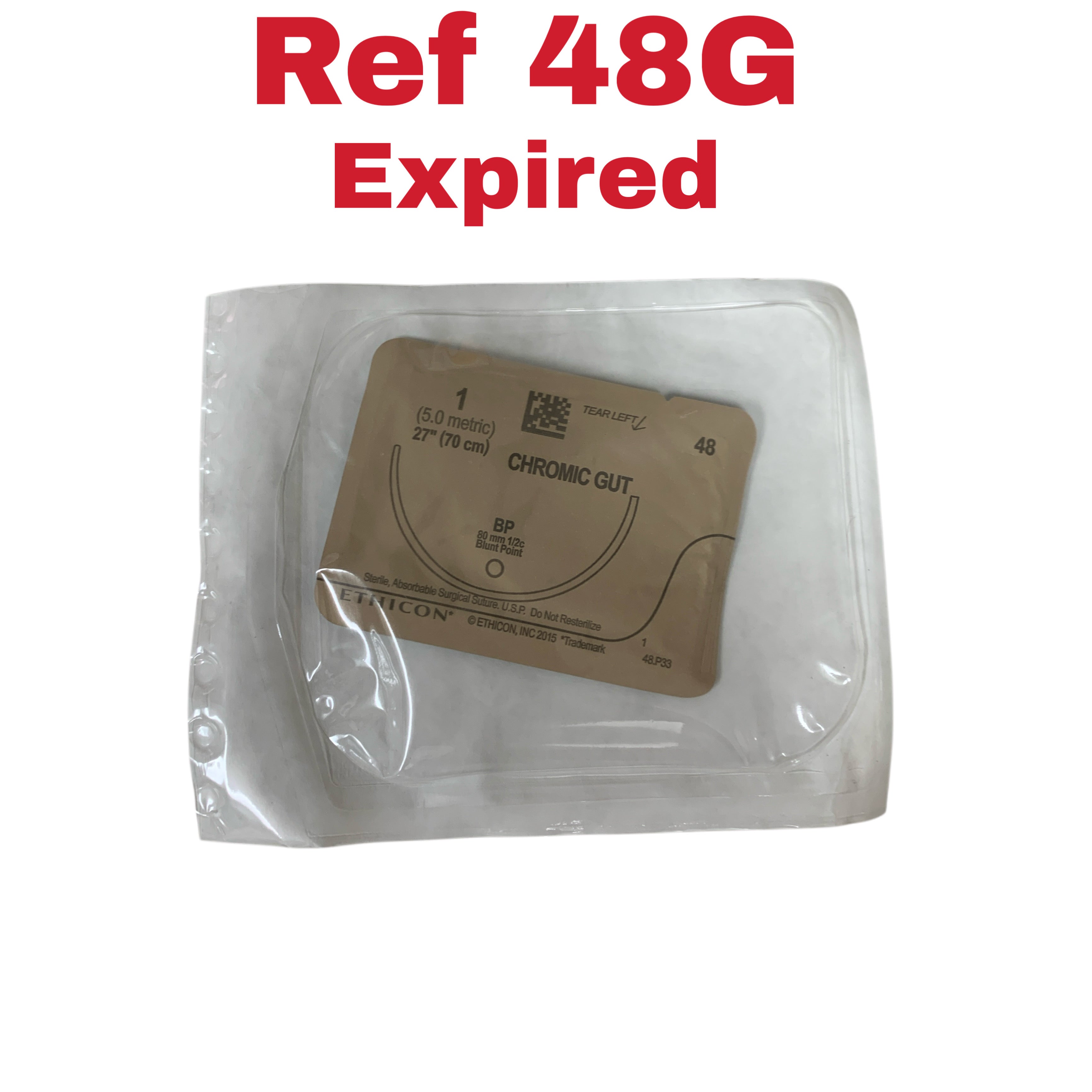 ETHICON Ref 48G Chromic Gut Absorbable Surgical Suture Size 1 27in (70cm), Exp.2024/10