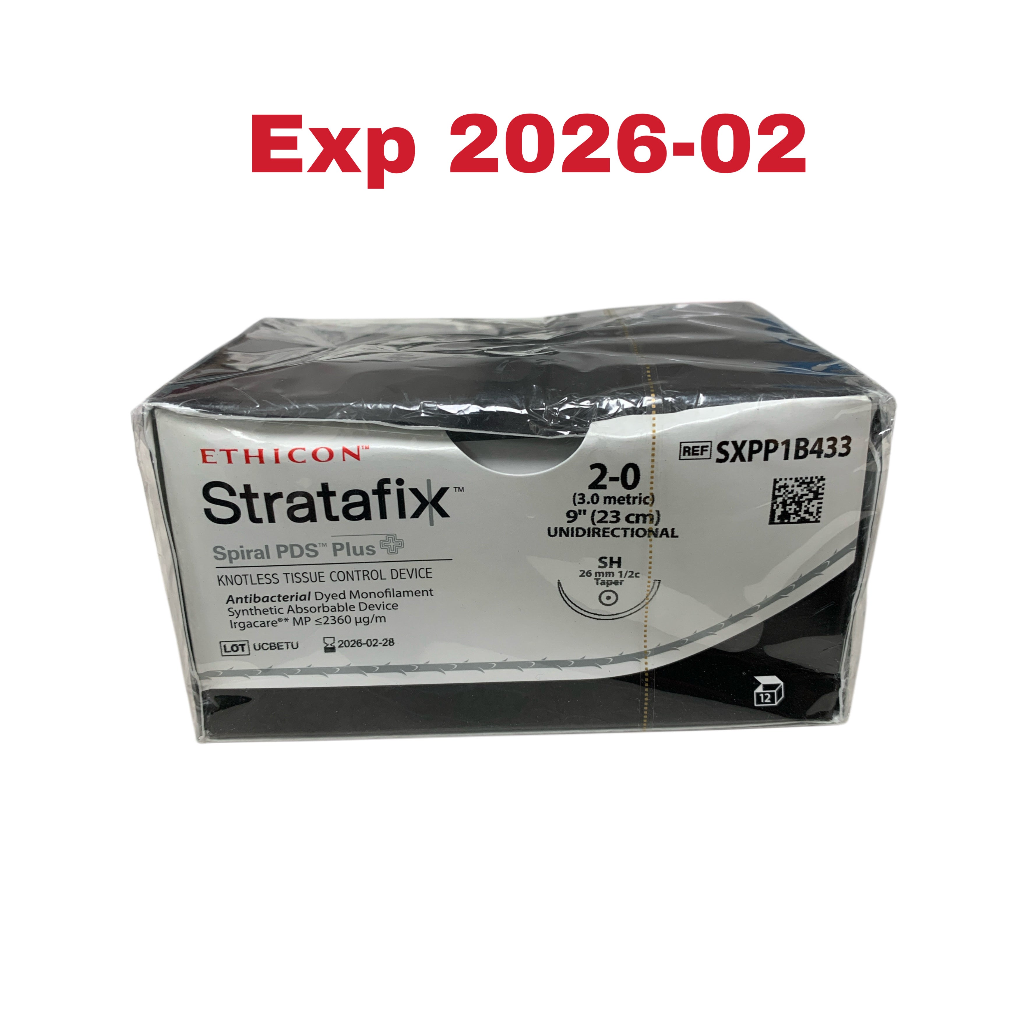 ETHICON REF SXPP1B433 Stratafix Spiral PDS Plus Knotless Tissue Control Device 2-0, 9" (23 cm) SH Taper BOX OF 12, Exp.2026/02