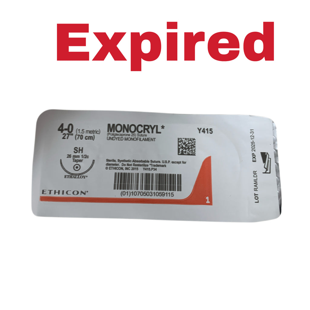 ETHICON Y415 4-0 Monocryl Undyed Monofilament Suture 27in SH Taper Needle EXP 2025 12
