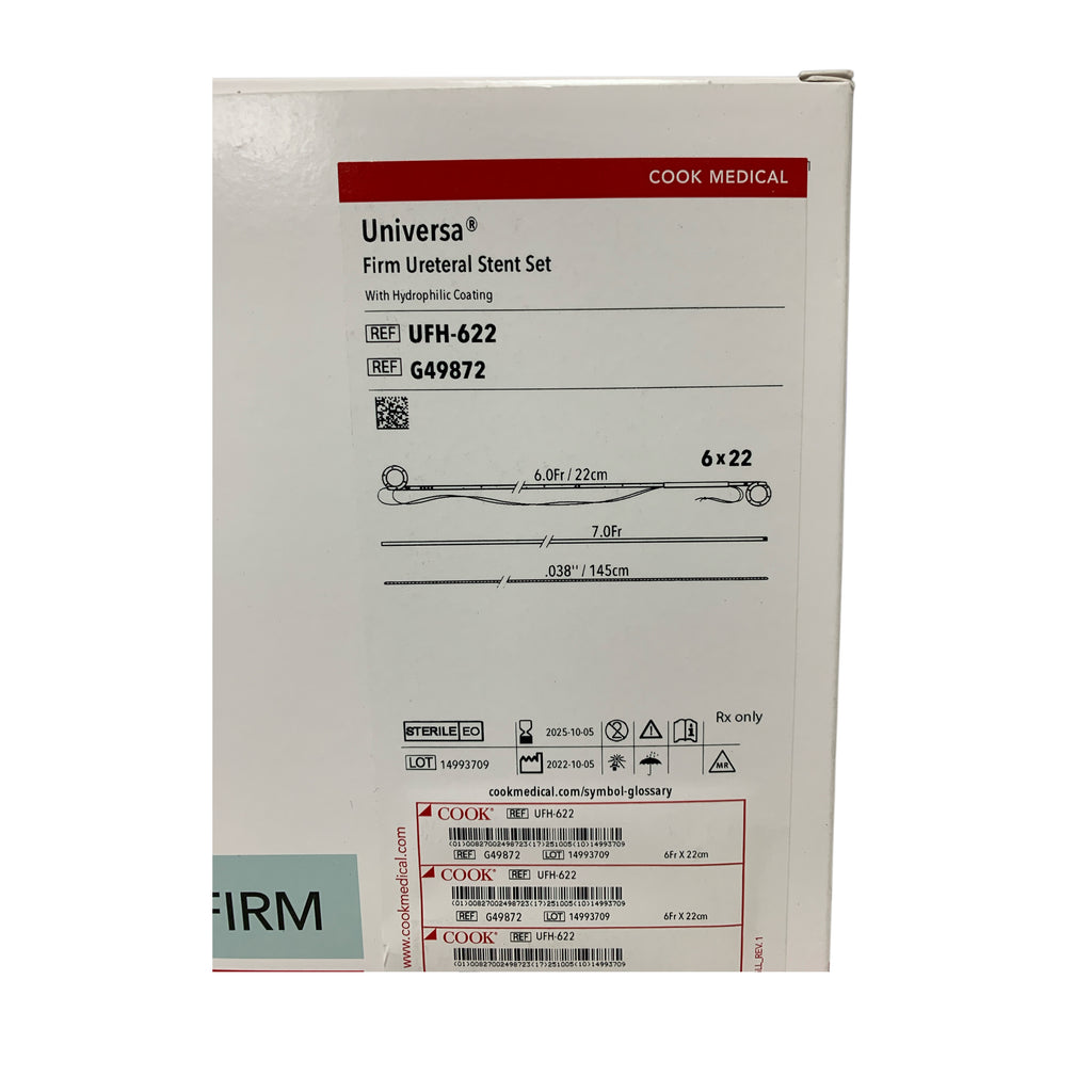 COOK MEDICAL UFH-622 / G49872 Universa Firm Ureteral Stent Set Hydrophilic Coating 6.0Fr / 22cm Exp 2025 10