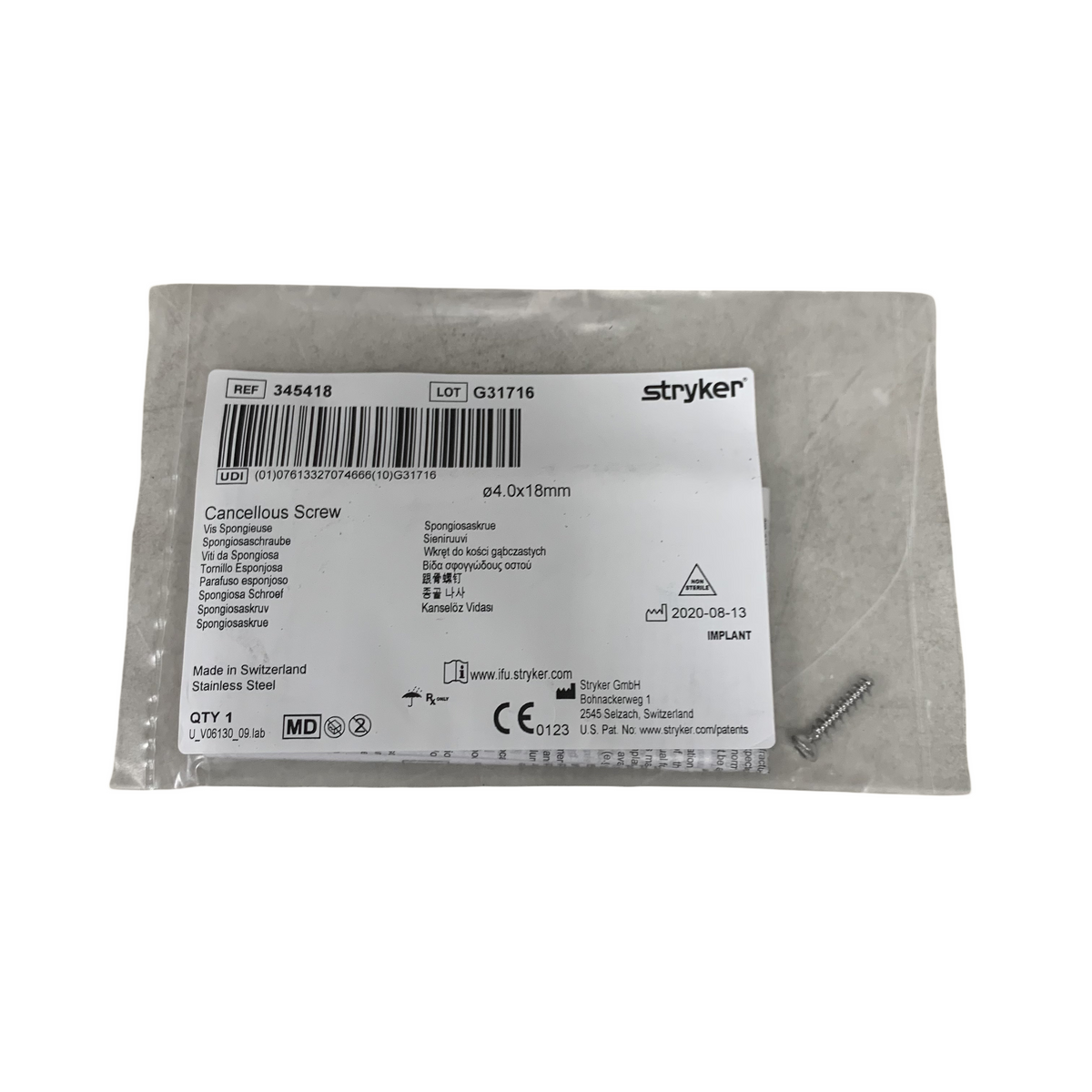 STRYKER 345418 Cancellous Screw 4.0x18mm