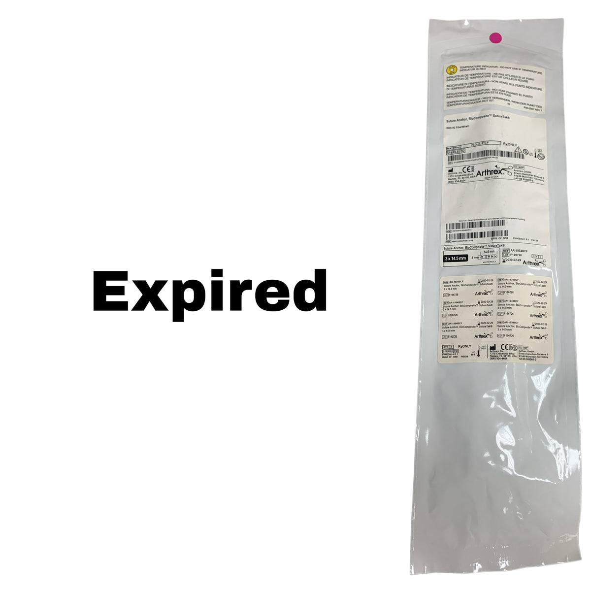 ARTHREX AR-1934BCF BioComposite SutureTak Suture Anchor 3x14.5mm, EXP 2020-02