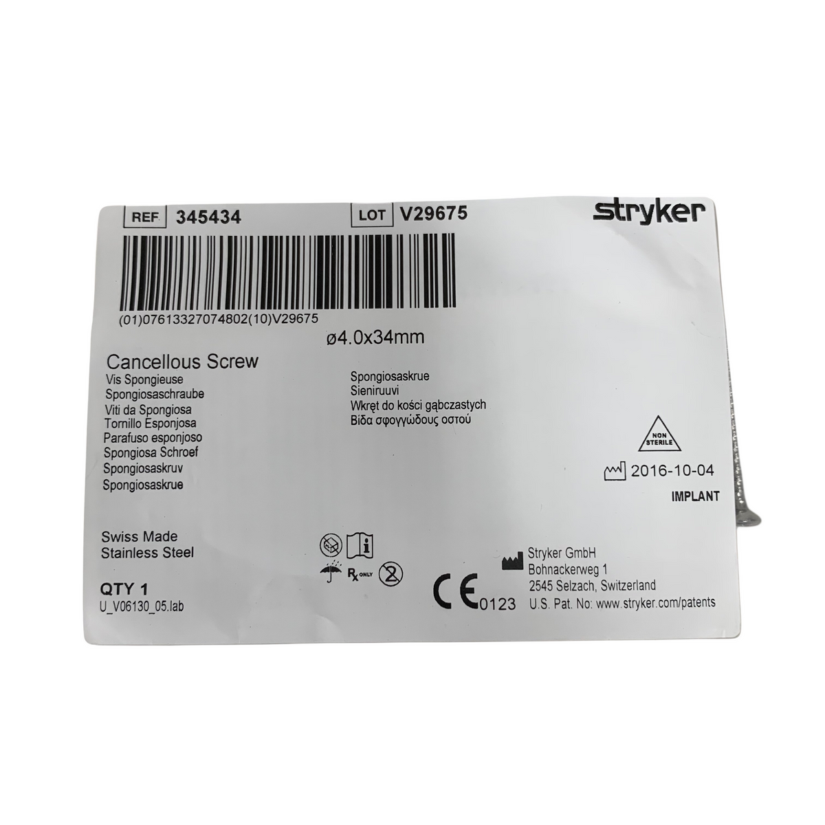 STRYKER 345434 Cancellous Screw 4.0x34mm