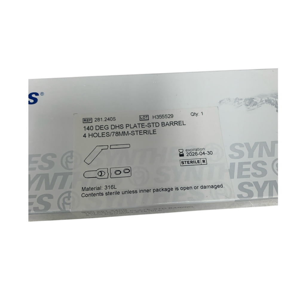 SYNTHES REF 281.240S 140 DEG DHS PLATE STD BARREL 4 HOLES 78MM STERILE Exp 2026 04