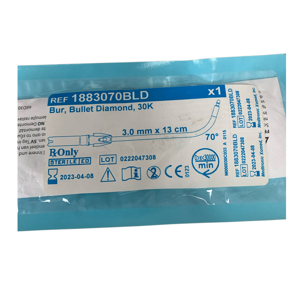 MEDTRONIC XOMED INC. 1883070BLD Bur Bullet Diamond 30K 3.0 mm x 13 cm 70° Exp 2023 04
