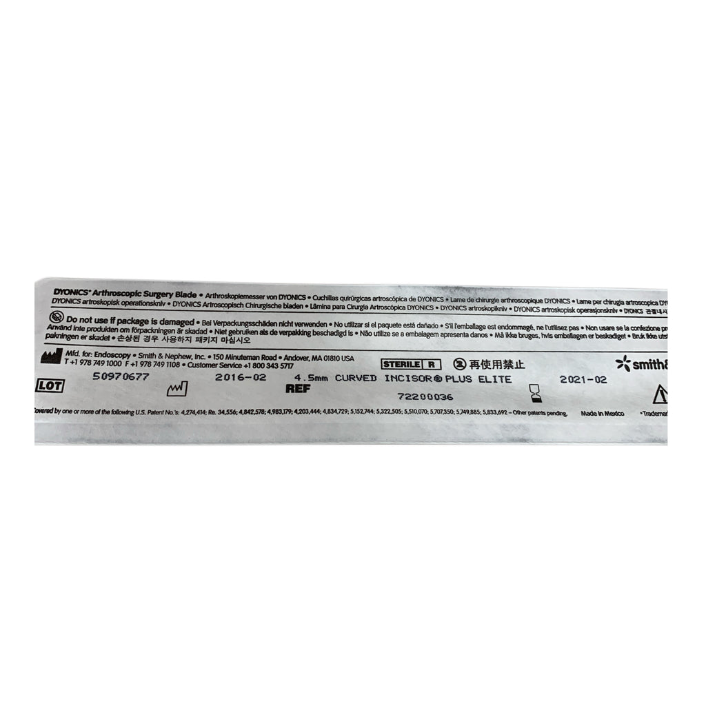 SMITH & NEPHEW 72200036 Dyonics 4.5mm Curved Incisor Plus Elite Arthroscopic Surgery Blade Exp 2021 02