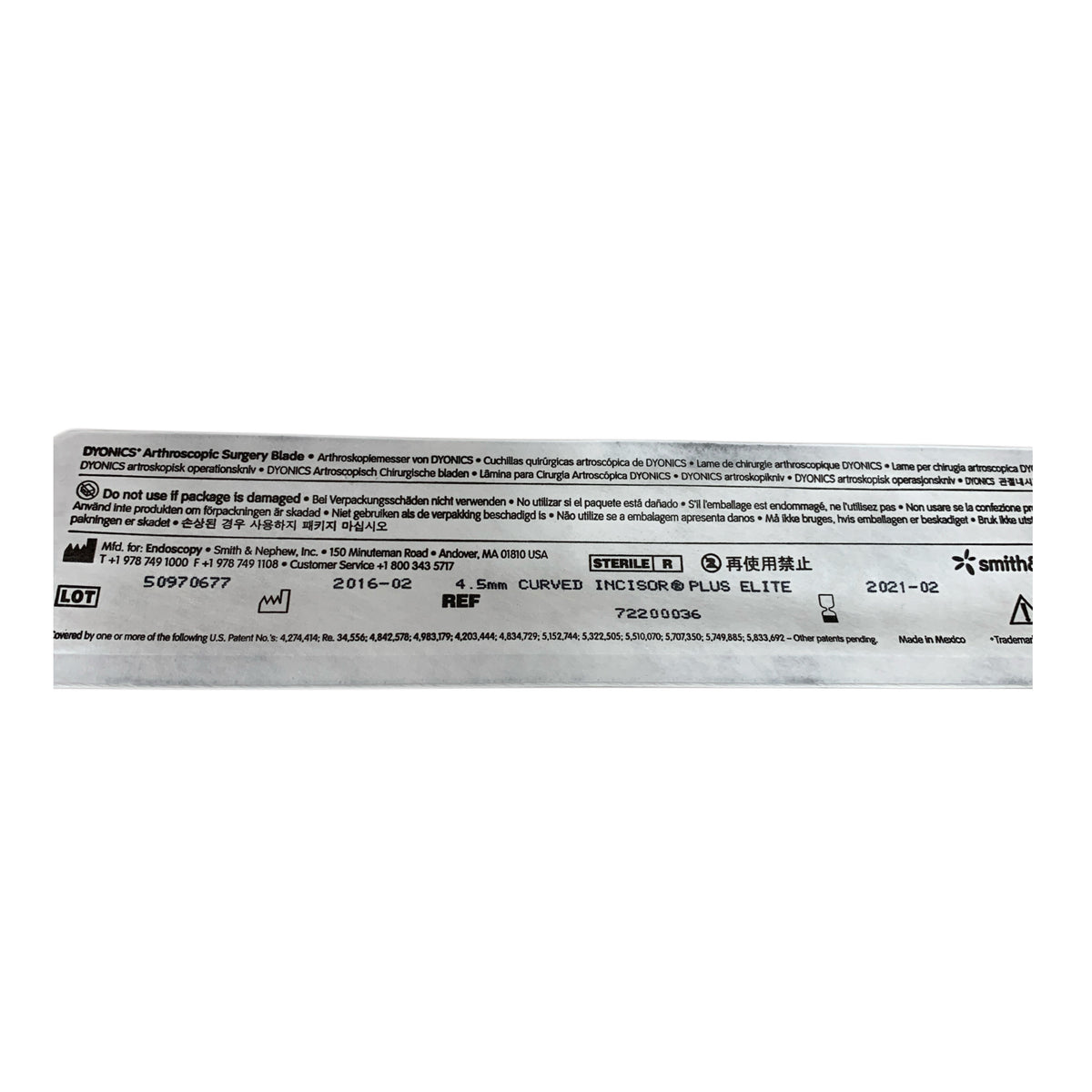SMITH & NEPHEW 72200036 Dyonics 4.5mm Curved Incisor Plus Elite Arthroscopic Surgery Blade Exp 2021 02
