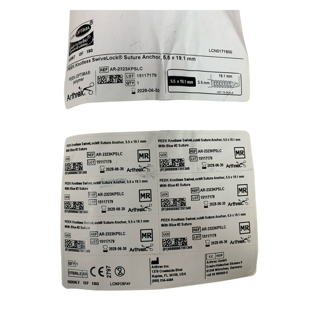ARTHREX AR-2323KPSLC PEEK Knotless SwiveLock Suture Anchor 5.5 x 19.1 mm Exp 2028-06