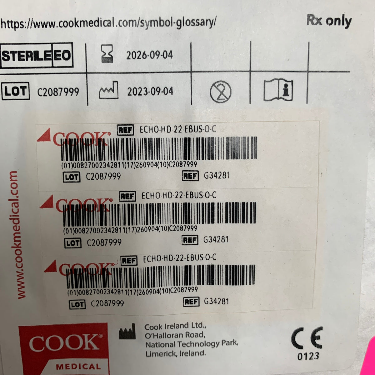 COOK MEDICAL G34281 Echotip ProCore Endobronchial HD Ultrasound Biopsy Needle 22 G 4.1 Fr 2.0 mm EXP 2026 09