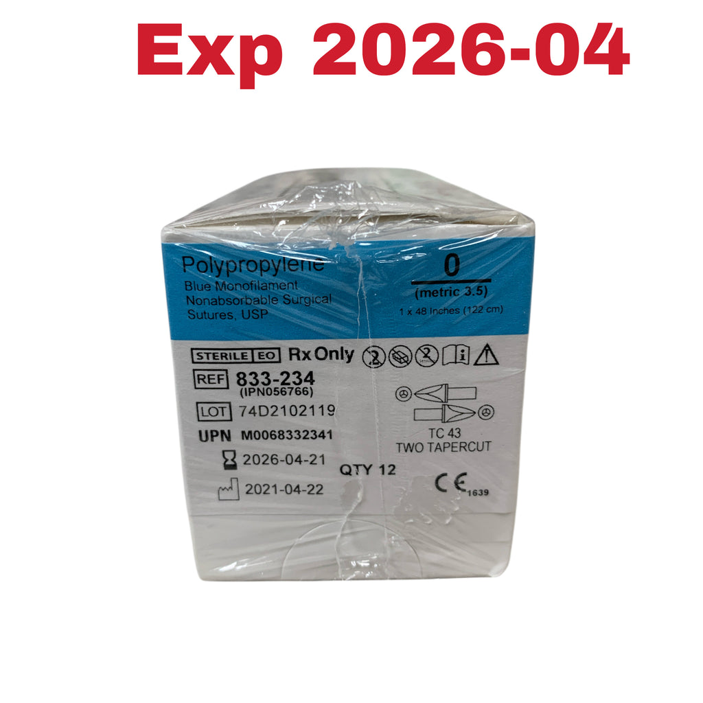 TELEFLEX 833-234 / IPN056766 Polypropylene Blue Monofilament Nonabsorbable Surgical Sutures USP 0 Box of 12 Exp 2026 04