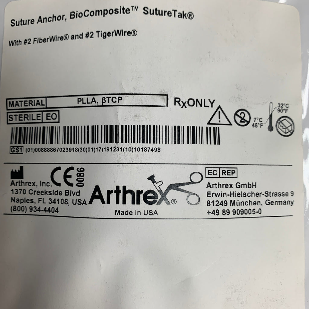 ARTHREX AR-1934BCF-24-2 BioComposite SutureTak Suture Anchor 2.4 x 12mm, EXP 2019-12