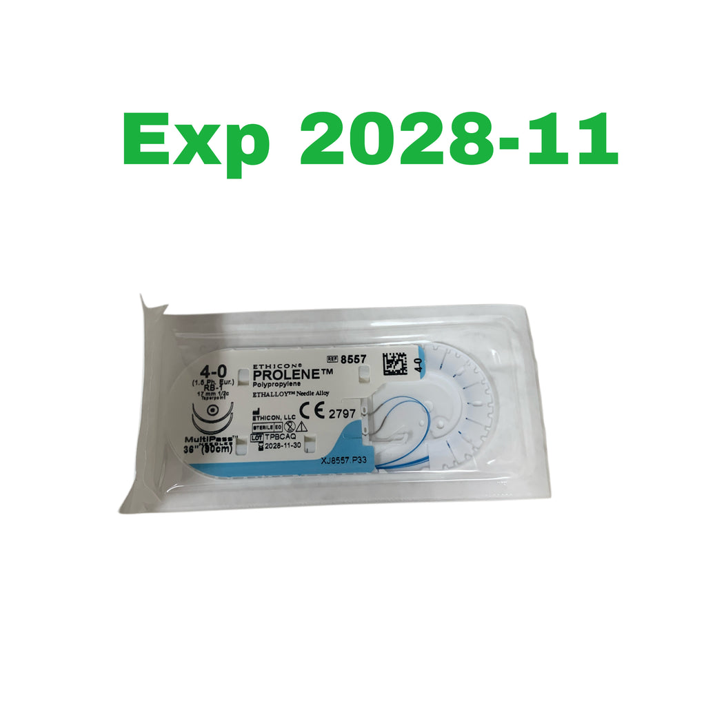 ETHICON 8557 4-0 1.5 Ph. Eur. PROLENE Polypropylene MultiPass Needle 36" RB-1 17mm 1/2c Taperpoint EXP 2028 11