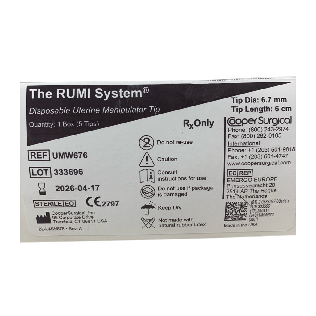 COOPER SURGICAL REF UMW676 The RUMI System Disposable Uterine Manipulator Tip 6.7mm x 6cm (5 TIPS/ BOX), Exp.2026/04