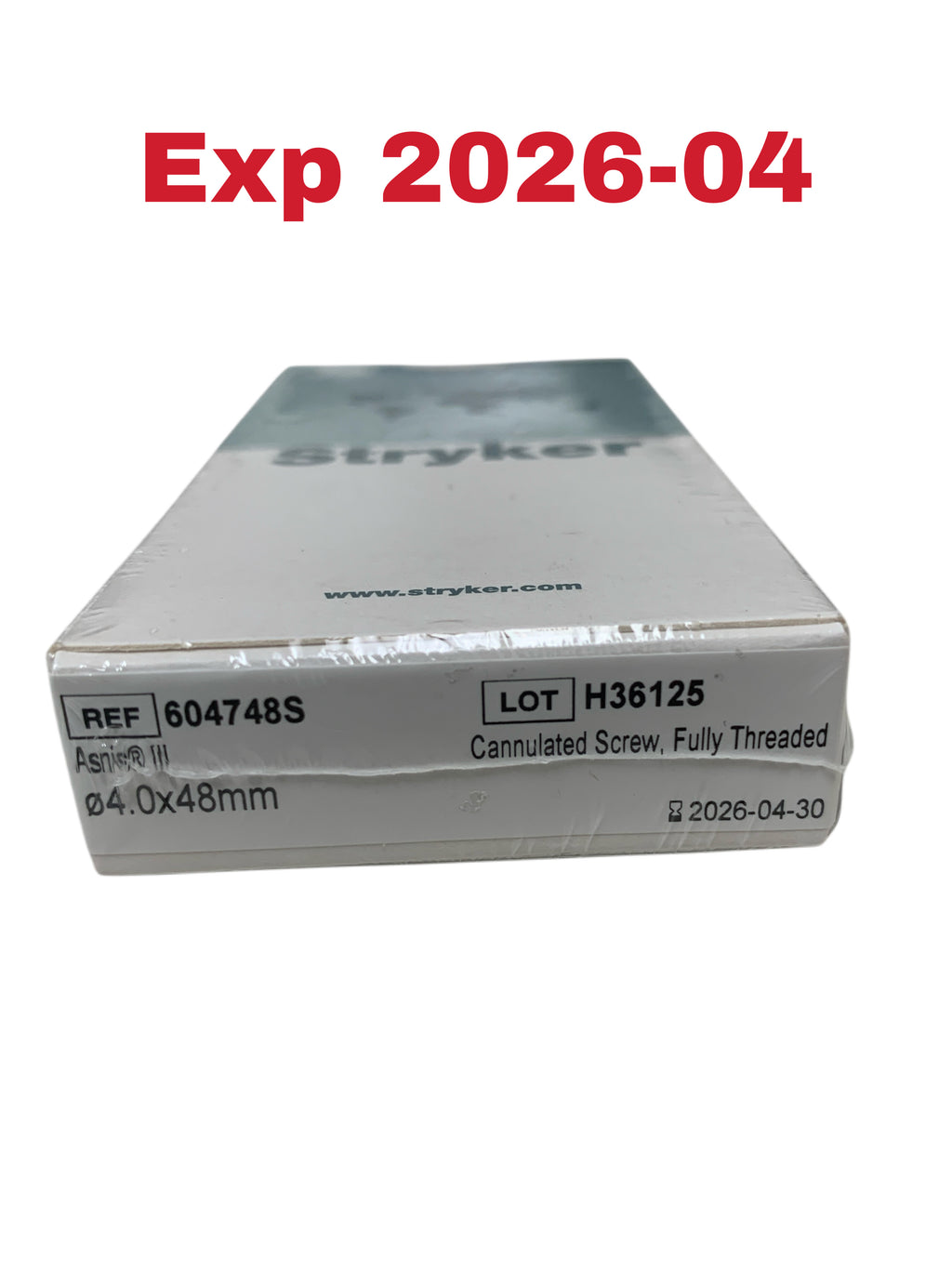 STRYKER REF 604748S Asnis III Cannulated Screw Fully Threaded 4.0x48mm Exp 2026 04
