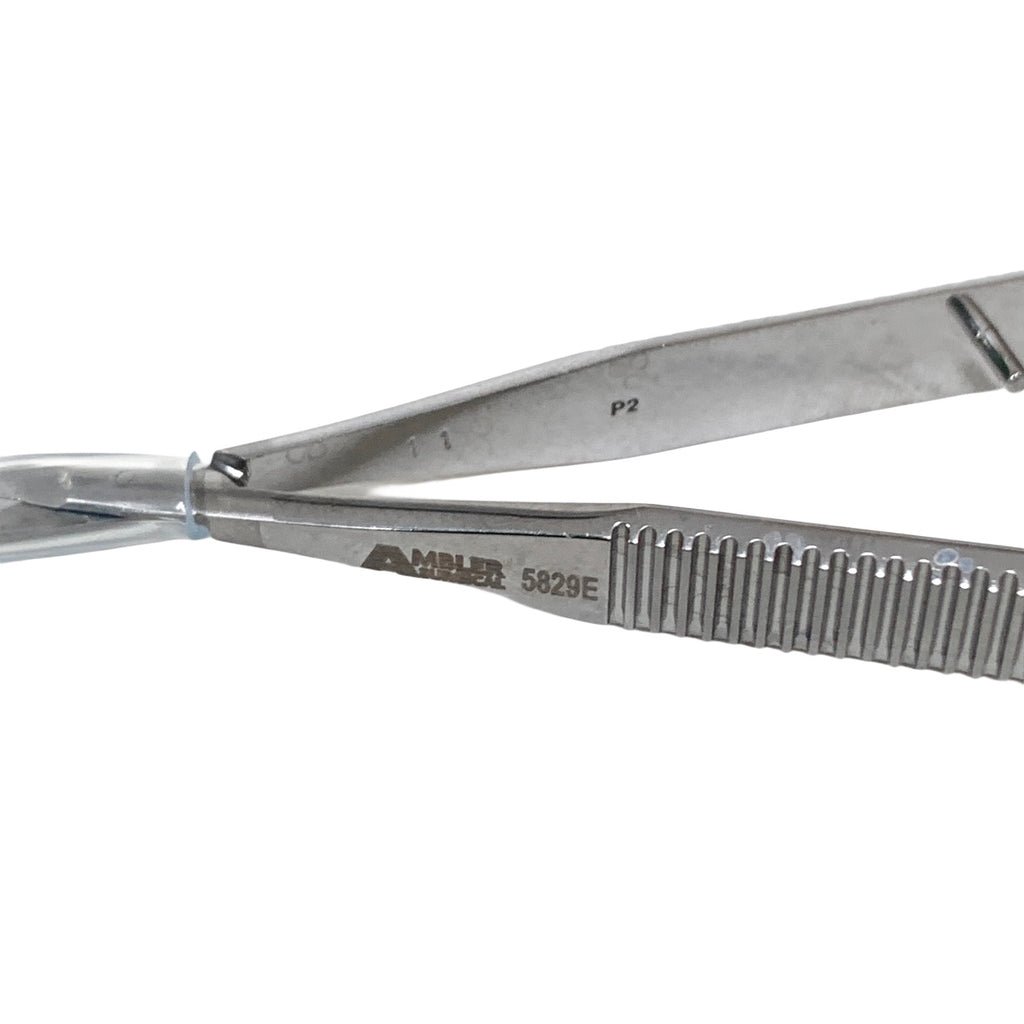 AMBLER REF 5829E Castroviejo corneal scissors 4 1/4'',mini model, curved left 11.0mm blades, blunt tips, flat handle