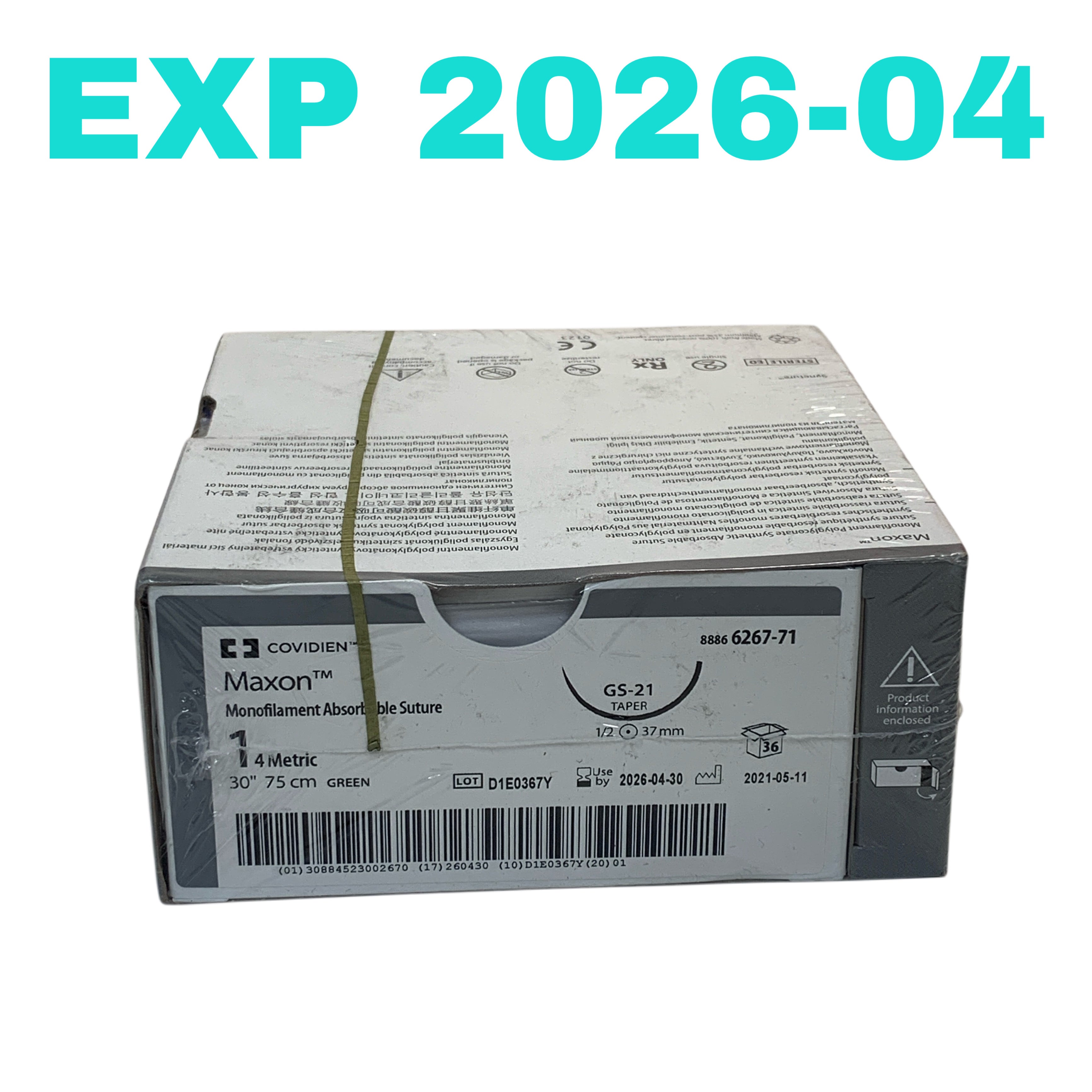 COVIDIEN REF 8886 6267-71 Maxon Monofilament Absorbable Suture 1 (4 Metric) GS-21 Taper Box of 36, EXP.2026/04