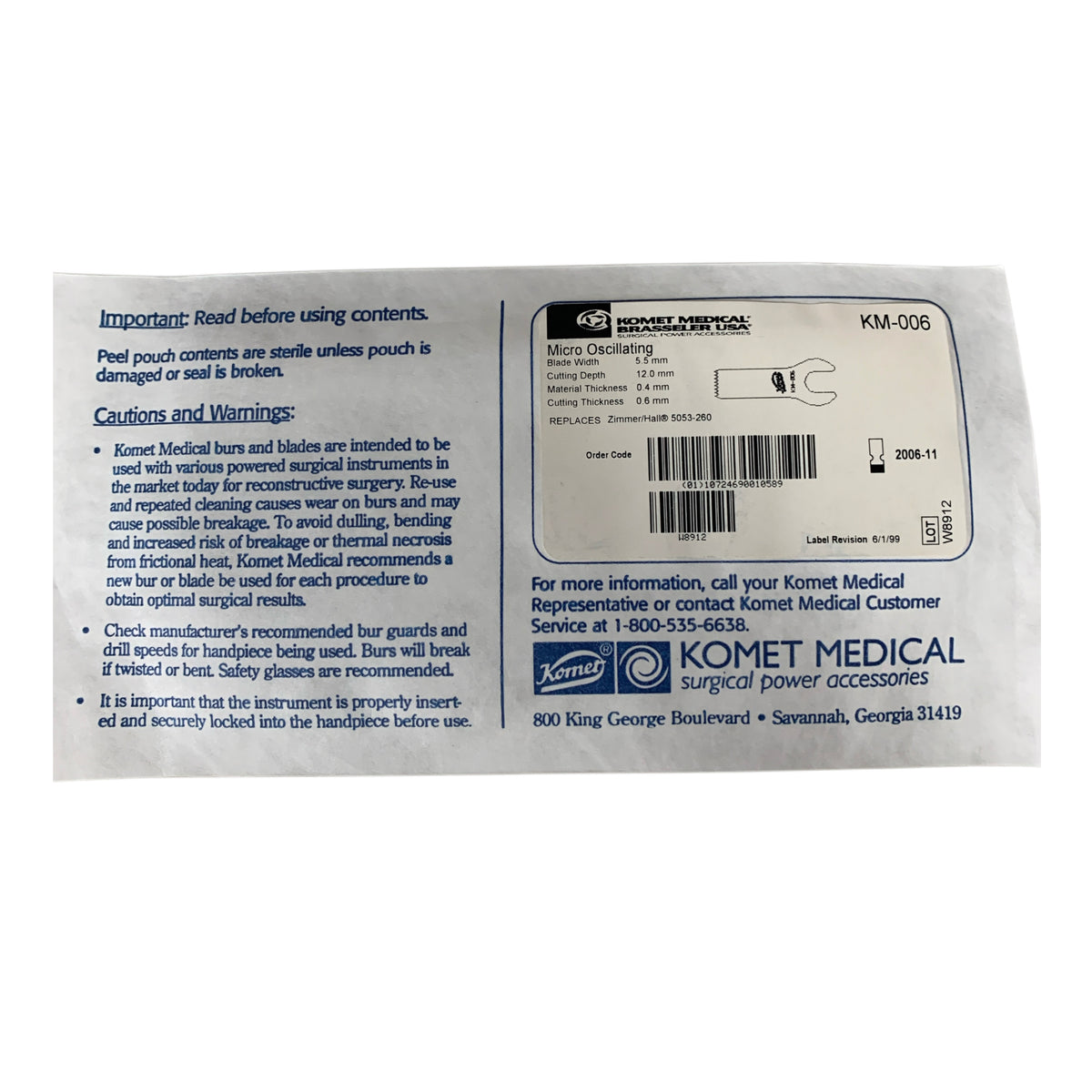 KOMET MEDICAL KM-006 Micro Oscillating Blade 5.5 mm Exp 2006 11