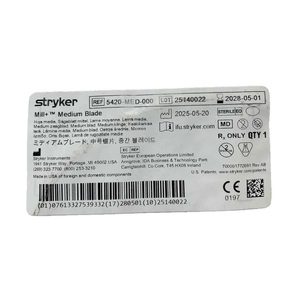 STRYKER 5420-MED-000 Mill+ Medium Blade Exp 2028 05