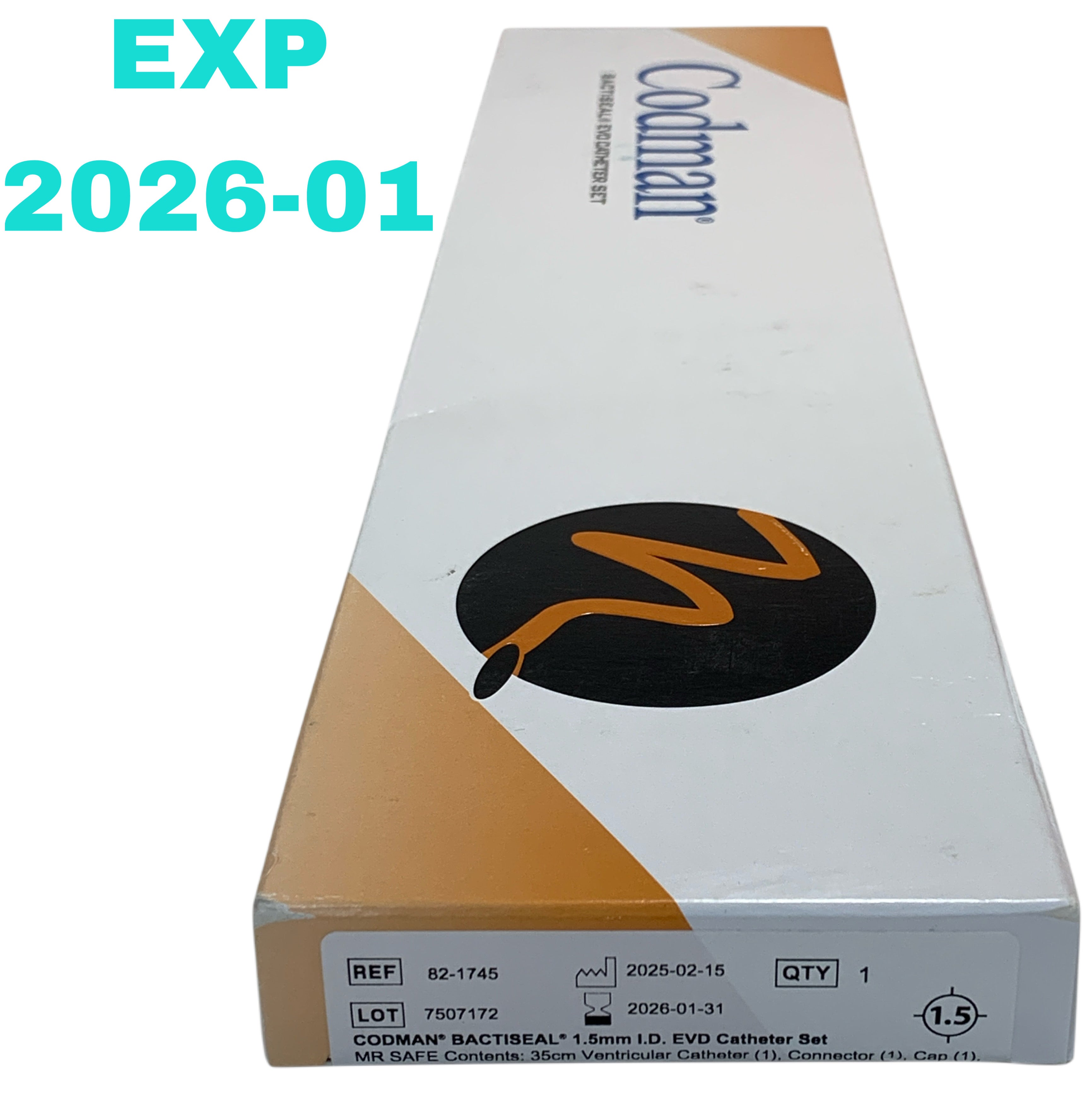 CODMAN REF 82-1745 BACTISEAL 1.5mm I.D. EVD Catheter Set Exp.2026/01