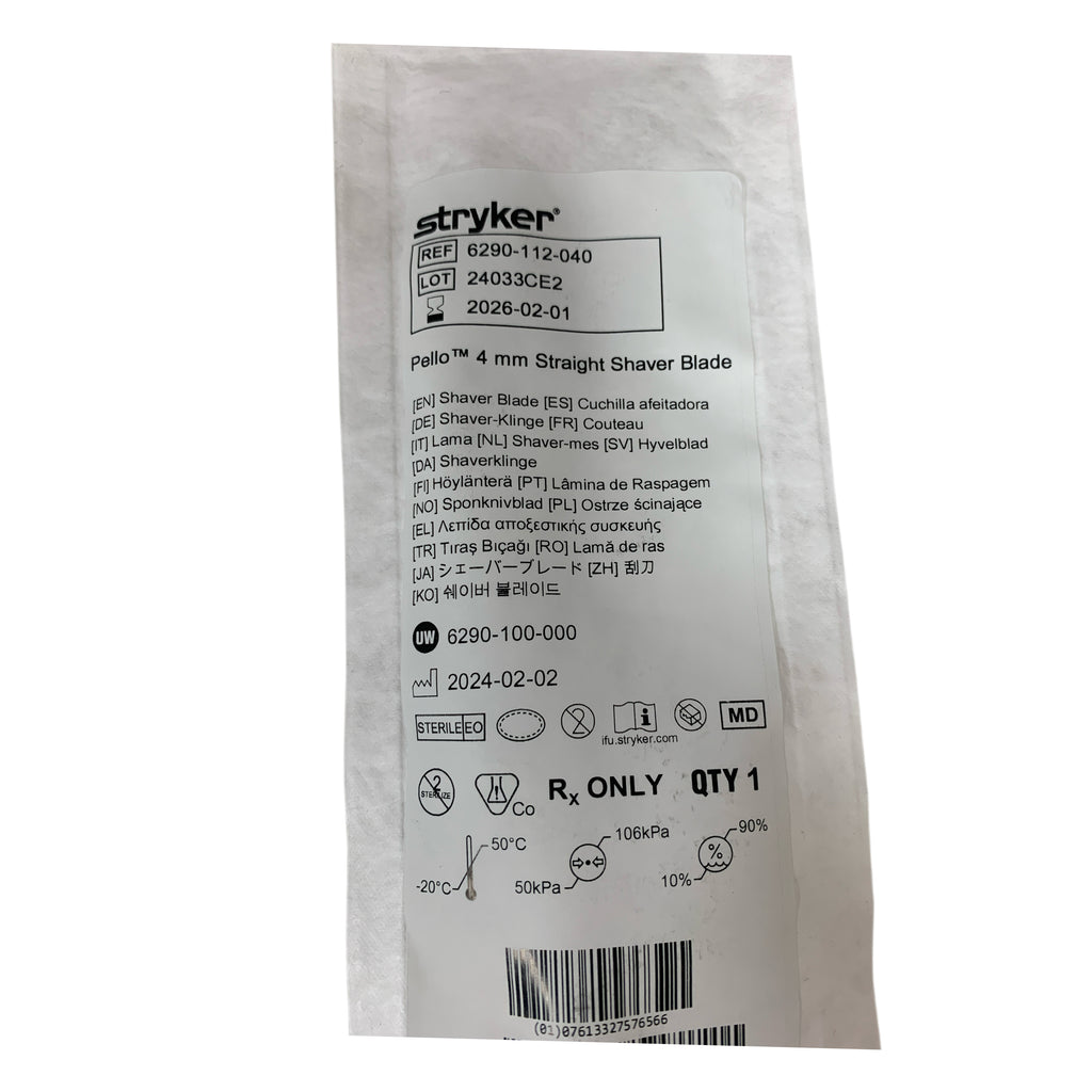 STRYKER REF 6290-112-040 Pello 4 mm Straight Shaver Blade Exp.2026/02