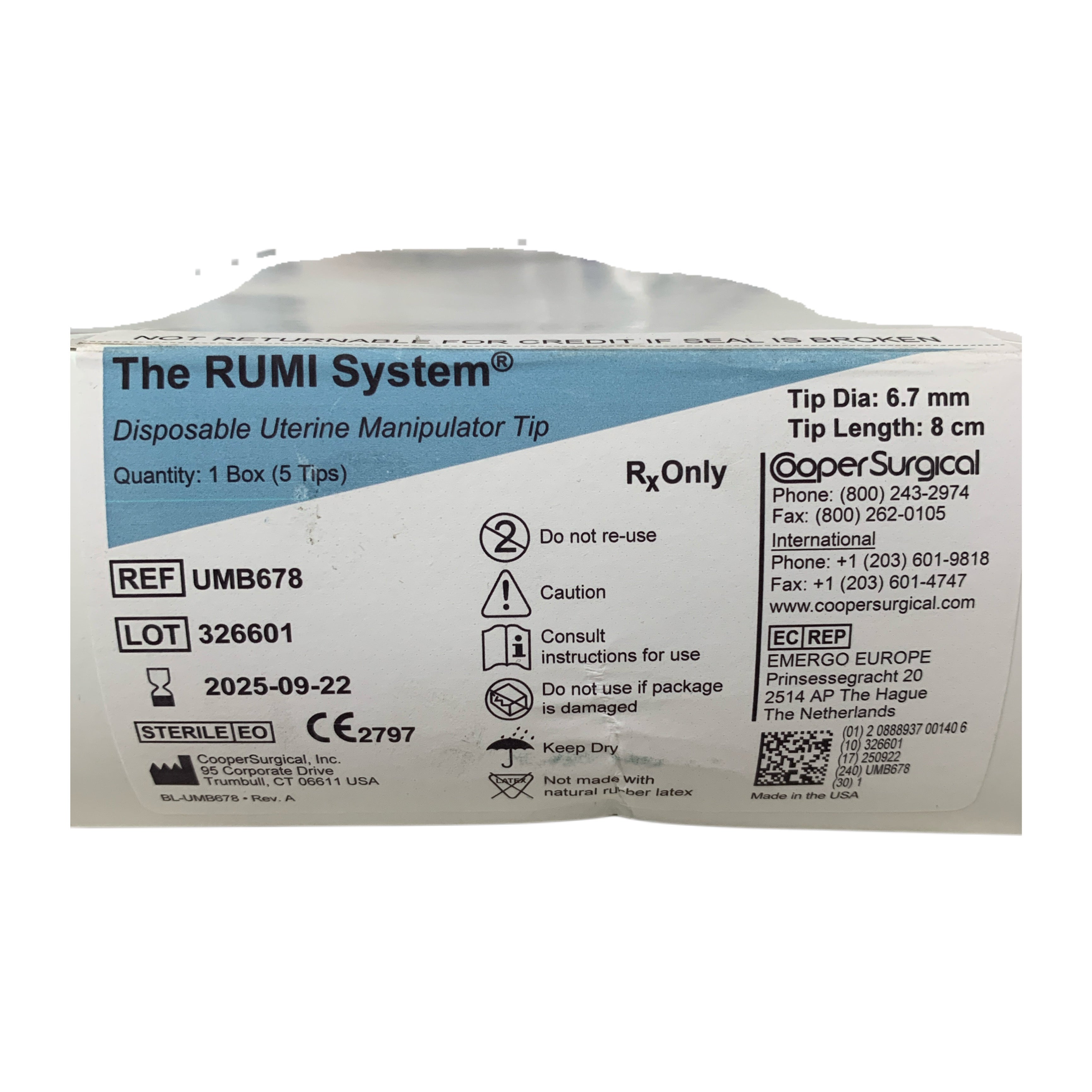 COOPER SURGICAL REF UMB678 The RUMI System Disposable Uterine Manipulator Tip Box of 5, Exp.2025/09