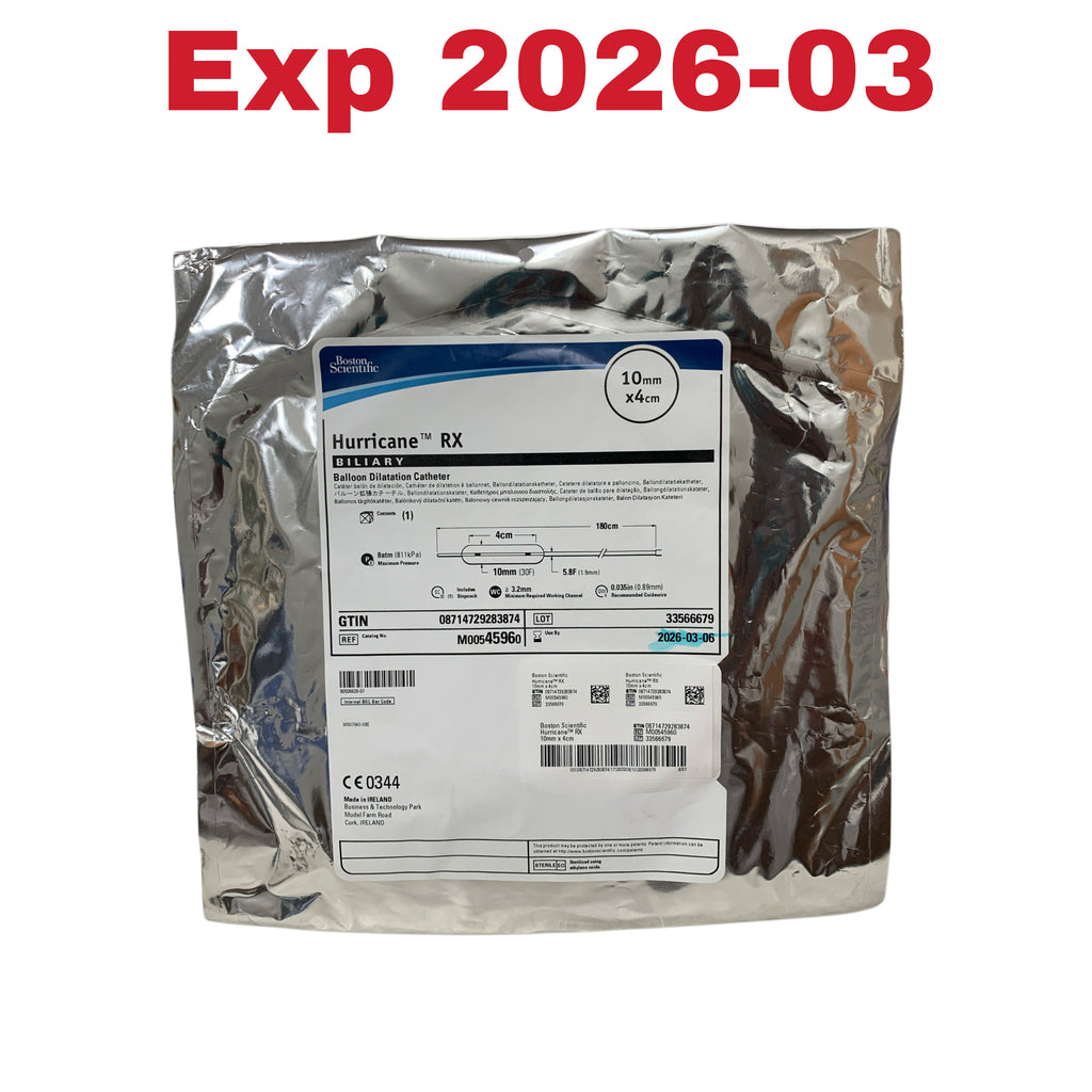 BOSTON SCIENTIFIC REF M00545960 Hurricane RX Biliary Balloon Dilatation Catheter 10mm x 4cm Exp 2026 03