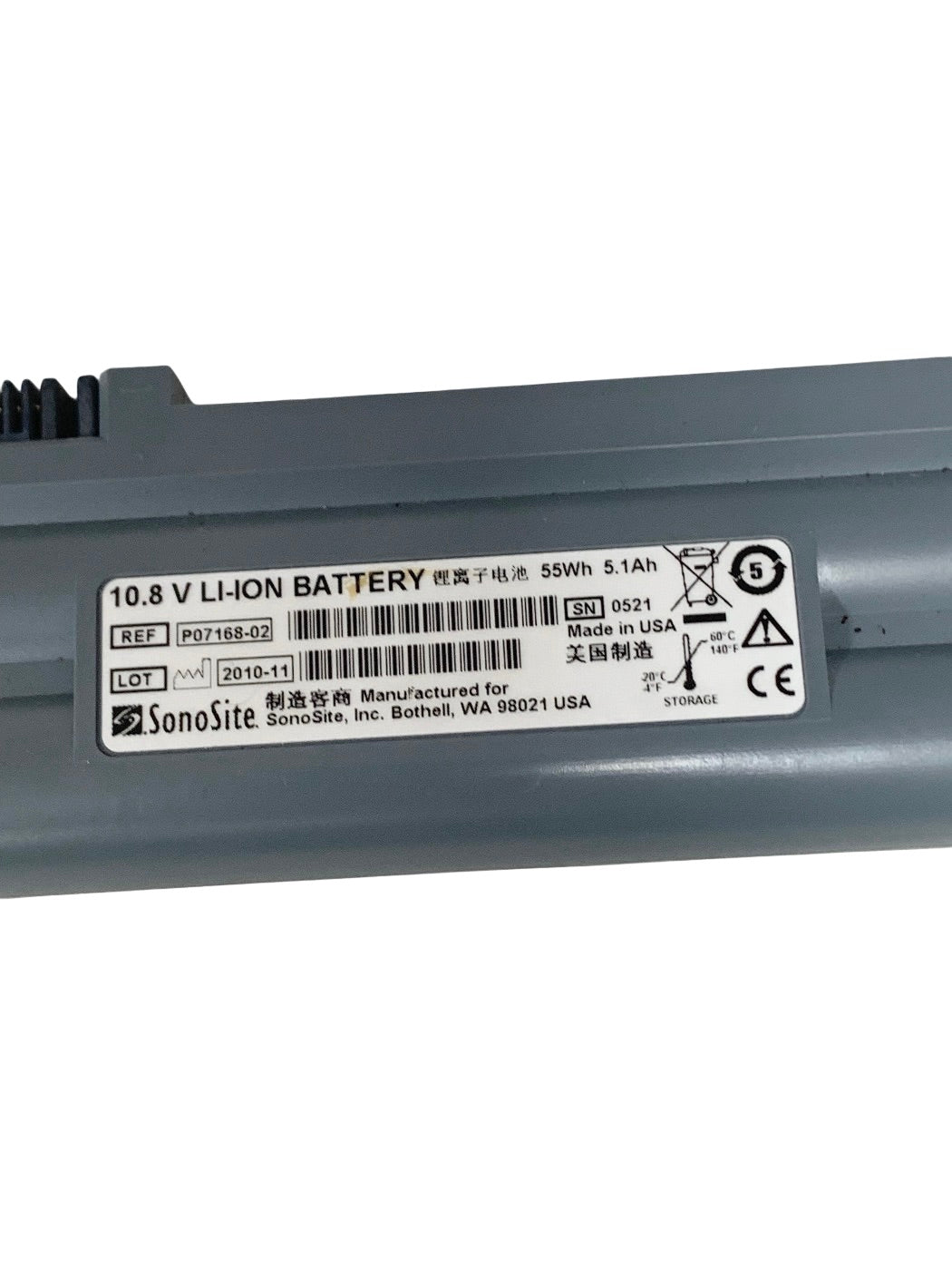 SONOSITE REF P07168-02 10.8 V LI-ION BATTERY, 55Wh 5.1Ah