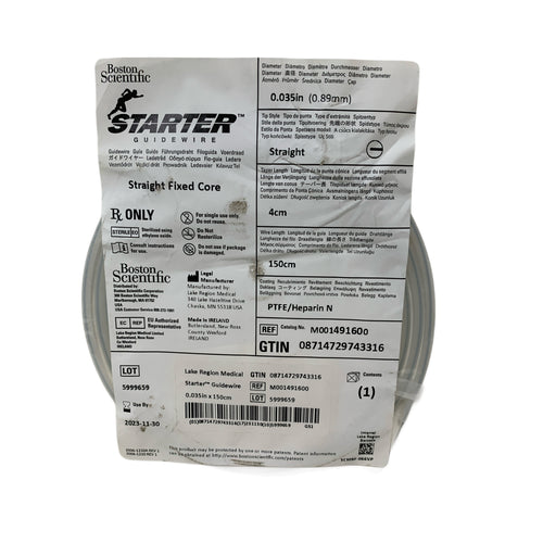 BOSTON SCIENTIFIC REF M001491600 Starter Guidewire Straight Fixed Core 0.035in x 150cm, Exp.2023/11