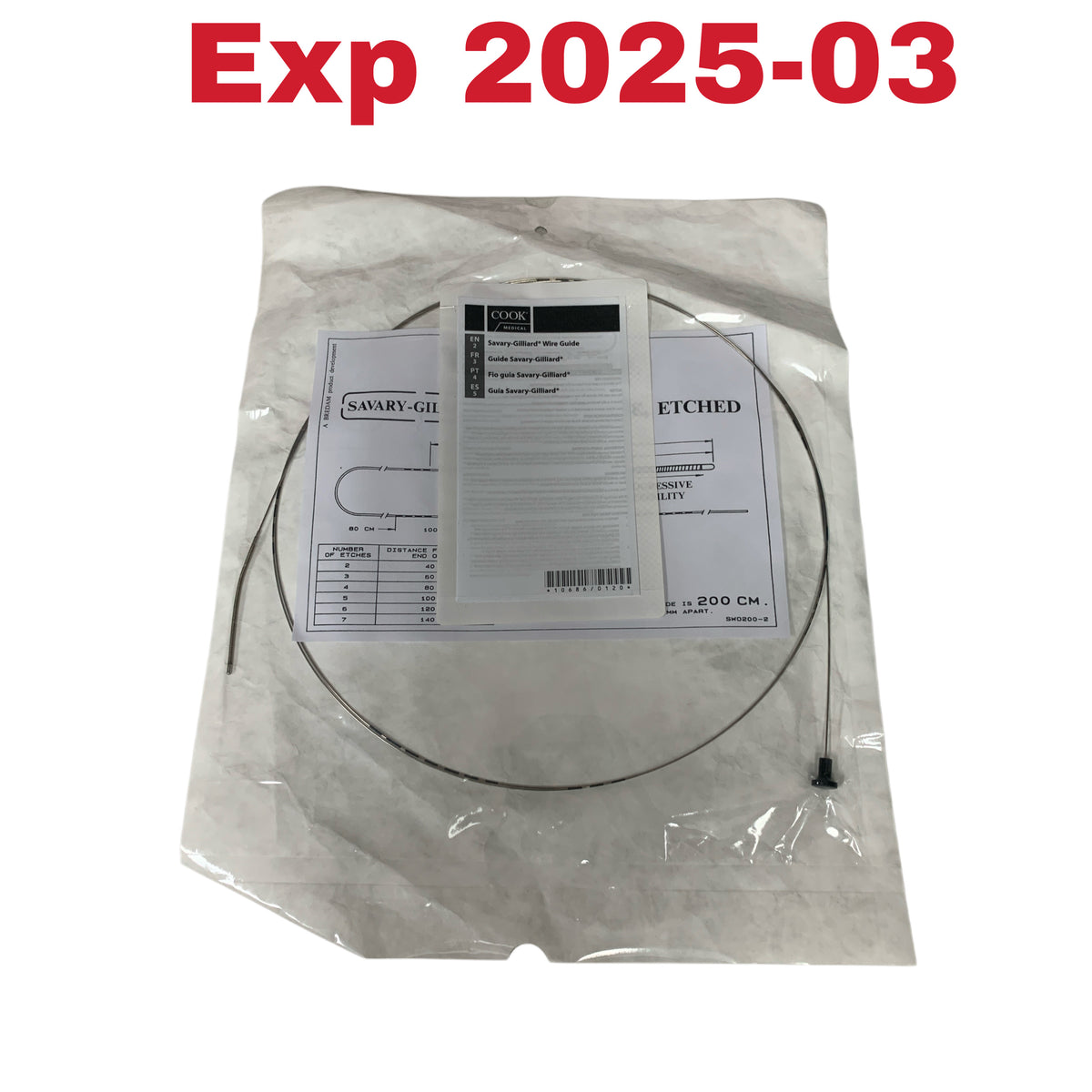 COOK MEDICAL G57280 / SGW-200-SD-D Savary-Gilliard Wire Guide MAX 1.9 mm 200 cm EXP 2025 03
