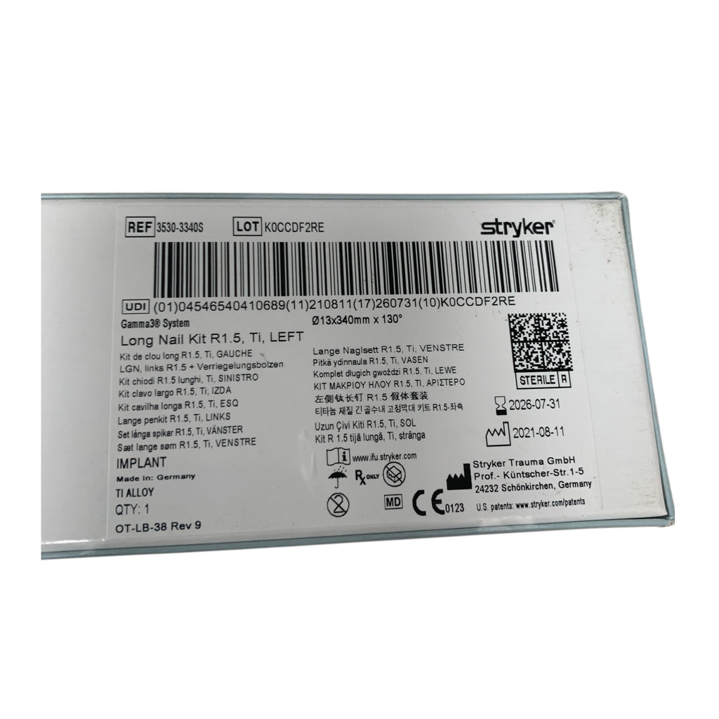 STRYKER 3530-3340S Gamma3 System Long Nail Kit R1.5 Ti Left 13x340mm x 130° Exp 2026 07
