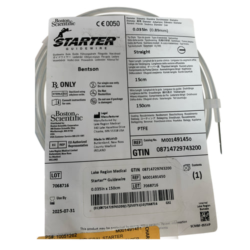 BOSTON SCIENTIFIC REF M001491450 Starter Bentson Guidewire 0.035in x 150cm, Exp.2025