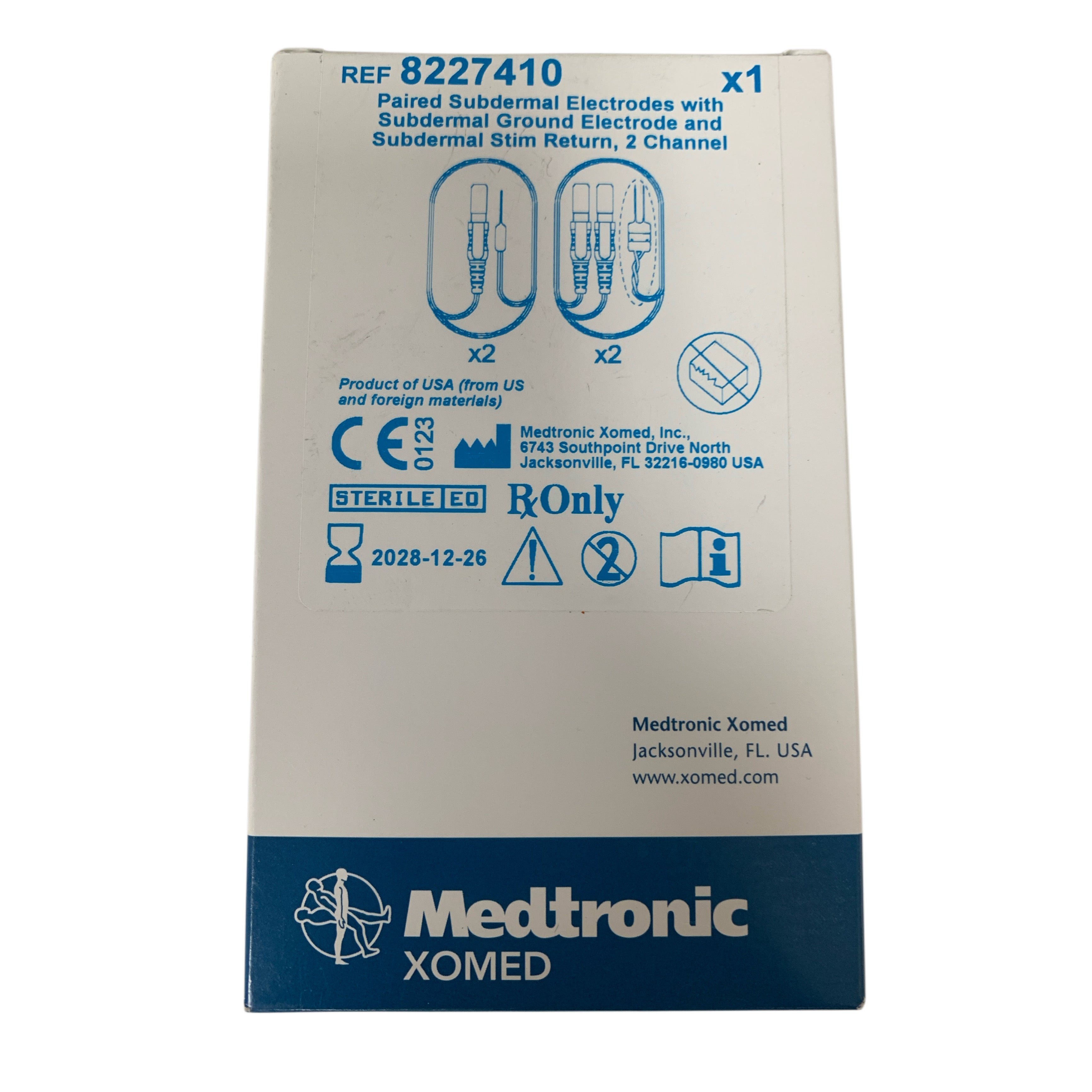 MEDTRONIC Xomed REF 8227410 Paired Subdermal Electrodes with Subdermal Ground Electrode and Subdermal Stim Return 2 Channel Exp.2028/12